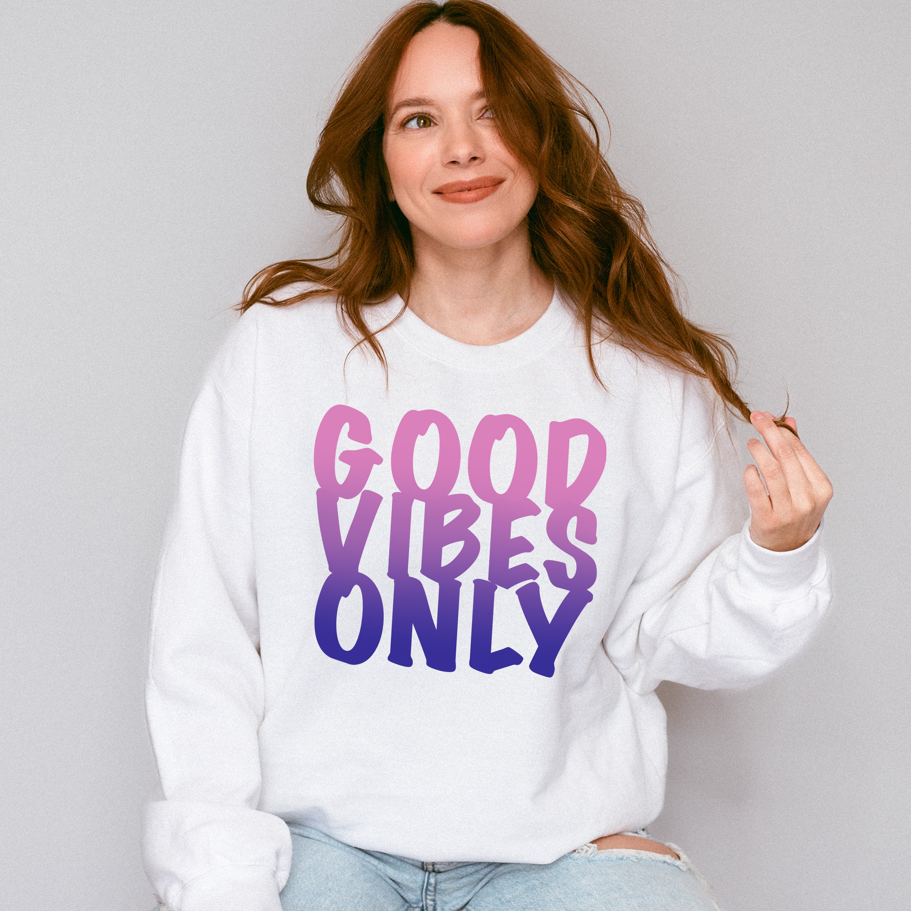 Good Vibes Only Purple Gradient Design - Good Vibes Unisex Crewneck T-Shirt Sweatshirt Hoodie