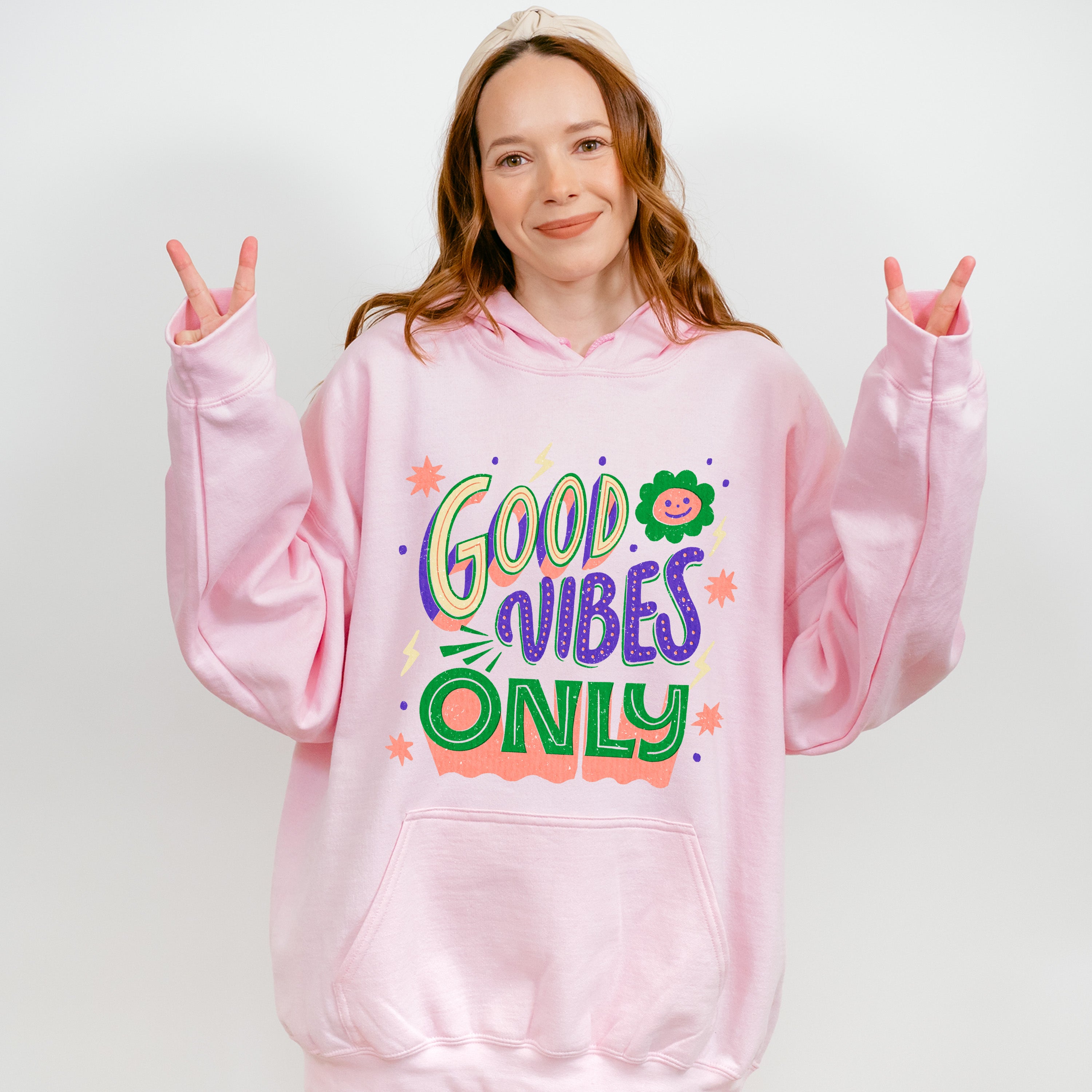 Good Vibes Only Green And Purple Design - Good Vibes Unisex Crewneck T-Shirt Sweatshirt Hoodie