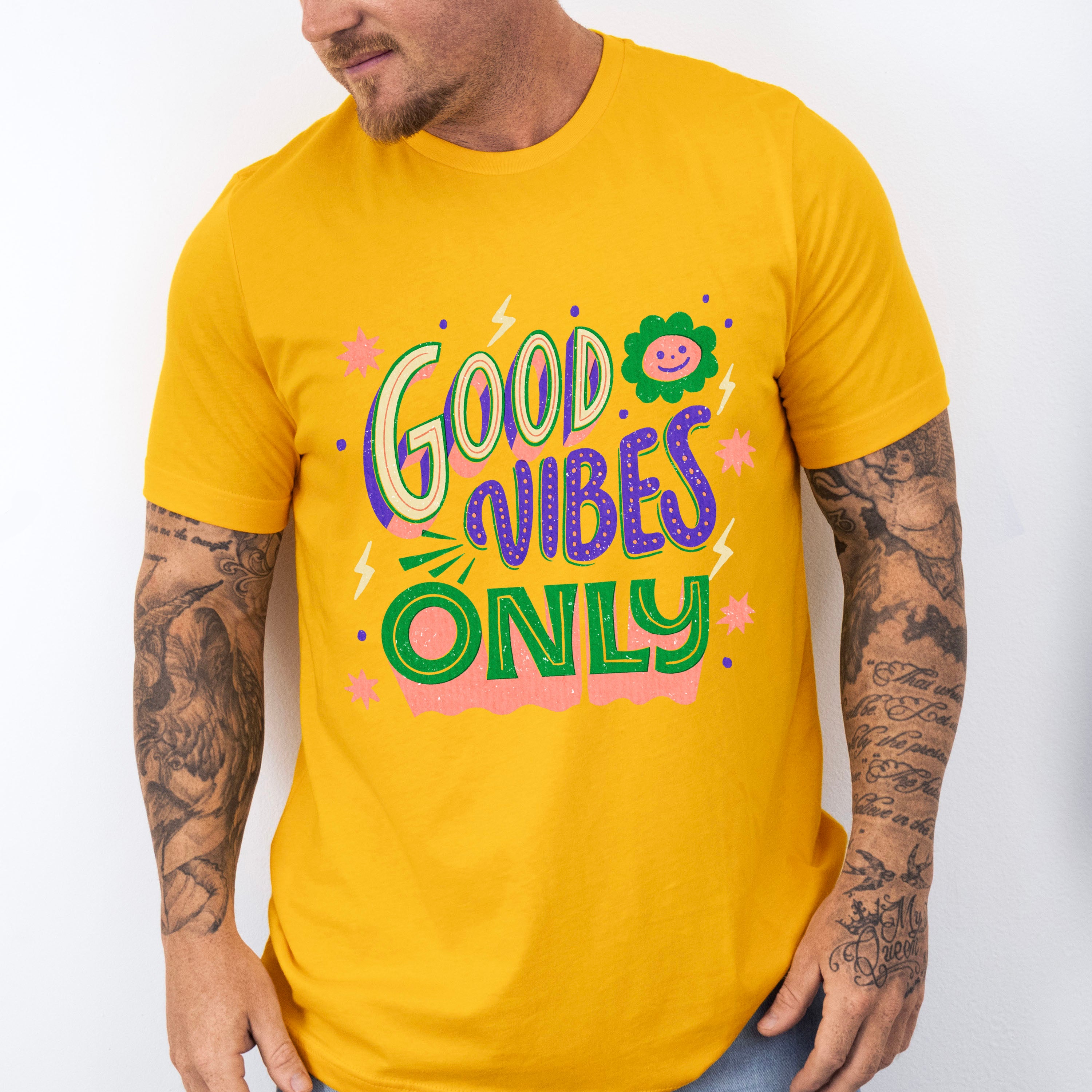 Good Vibes Only Green And Purple Design - Good Vibes Unisex Crewneck T-Shirt Sweatshirt Hoodie