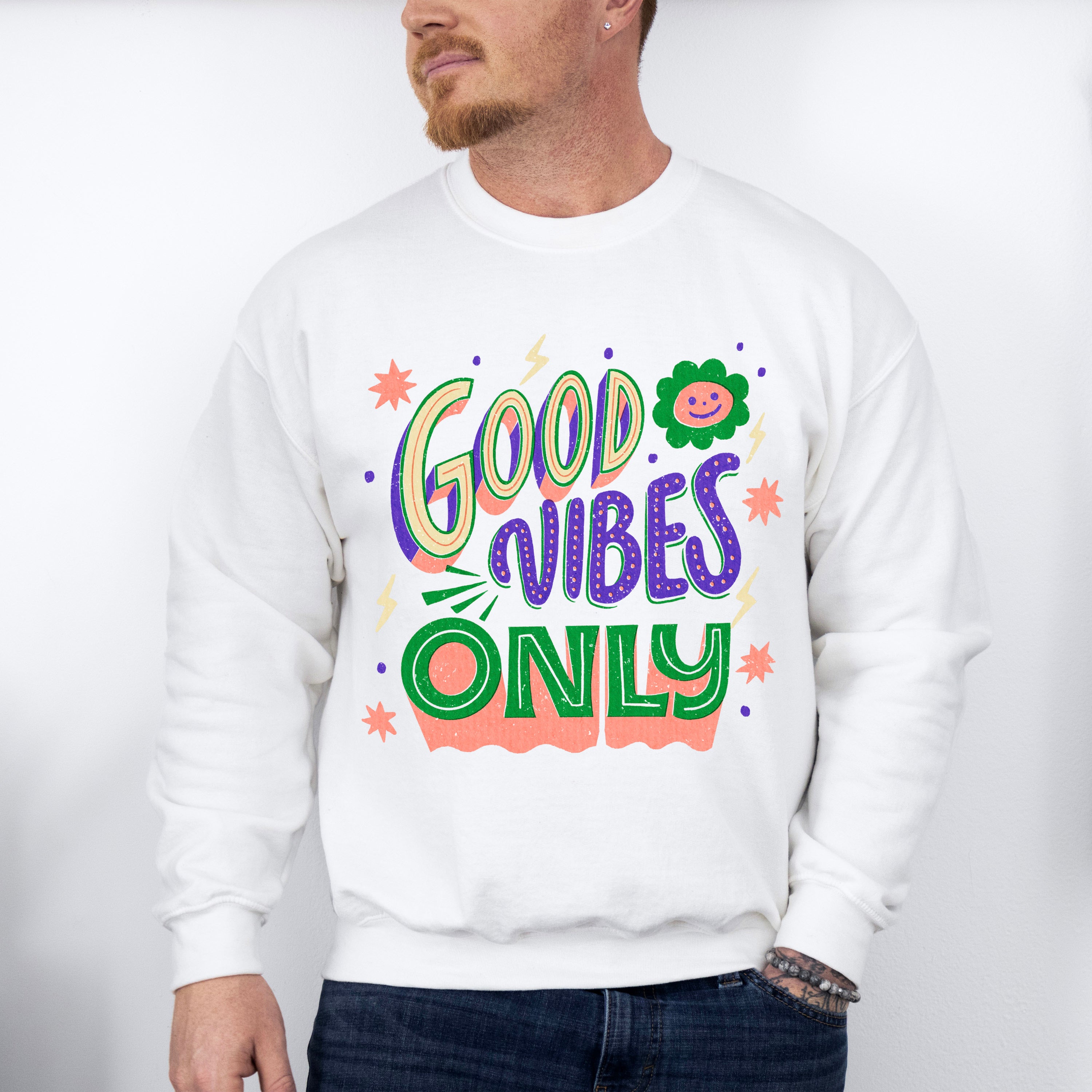 Good Vibes Only Green And Purple Design - Good Vibes Unisex Crewneck T-Shirt Sweatshirt Hoodie