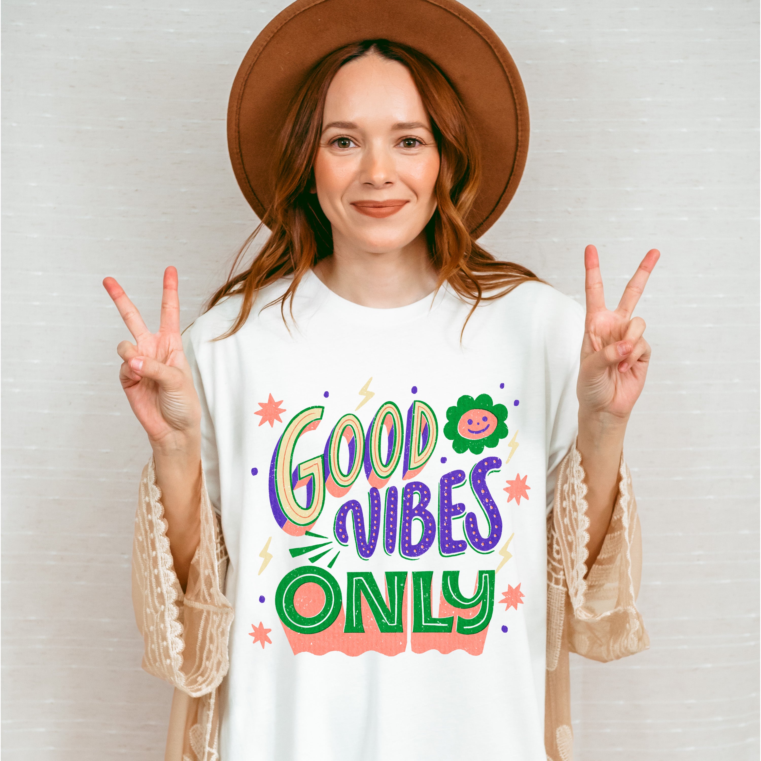 Good Vibes Only Green And Purple Design - Good Vibes Unisex Crewneck T-Shirt Sweatshirt Hoodie