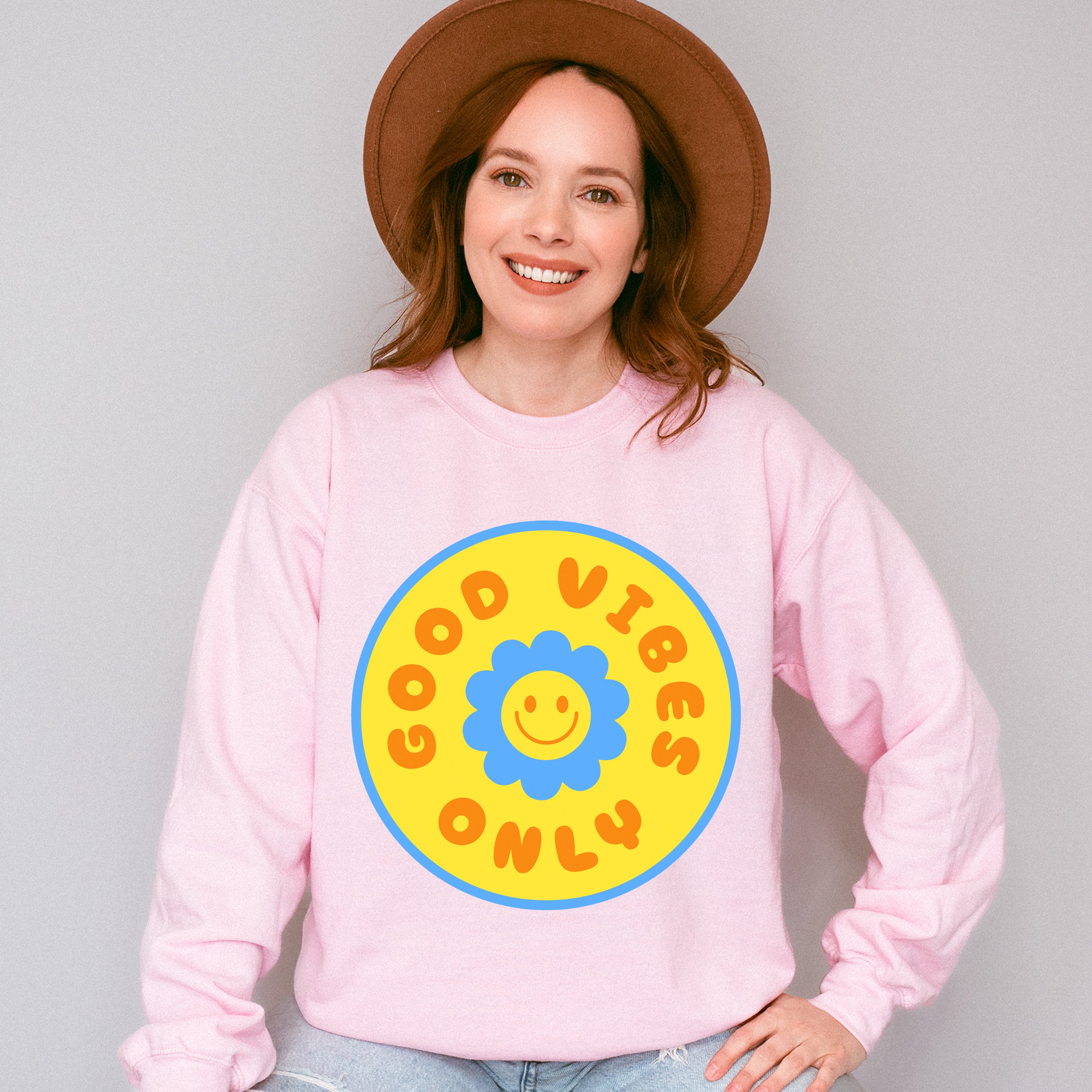 Good Vibes Only Yellow And Blue Flower Design - Good Vibes Unisex Crewneck T-Shirt Sweatshirt Hoodie