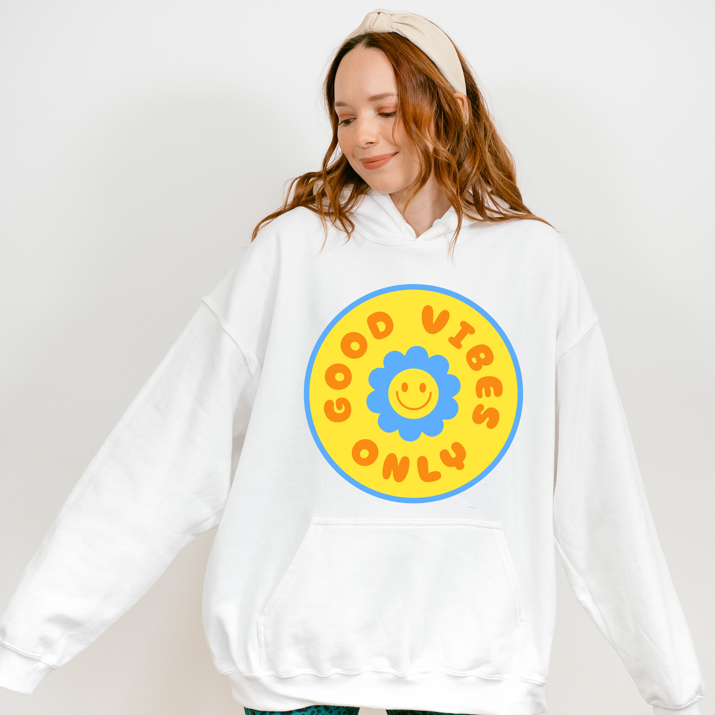 Good Vibes Only Yellow And Blue Flower Design - Good Vibes Unisex Crewneck T-Shirt Sweatshirt Hoodie