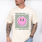 Good Vibes Only Checkered Smiley Design - Good Vibes Unisex Crewneck T-Shirt Sweatshirt Hoodie