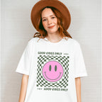 Good Vibes Only Checkered Smiley Design - Good Vibes Unisex Crewneck T-Shirt Sweatshirt Hoodie