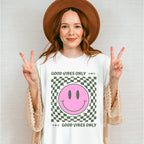 Good Vibes Only Checkered Smiley Design - Good Vibes Unisex Crewneck T-Shirt Sweatshirt Hoodie