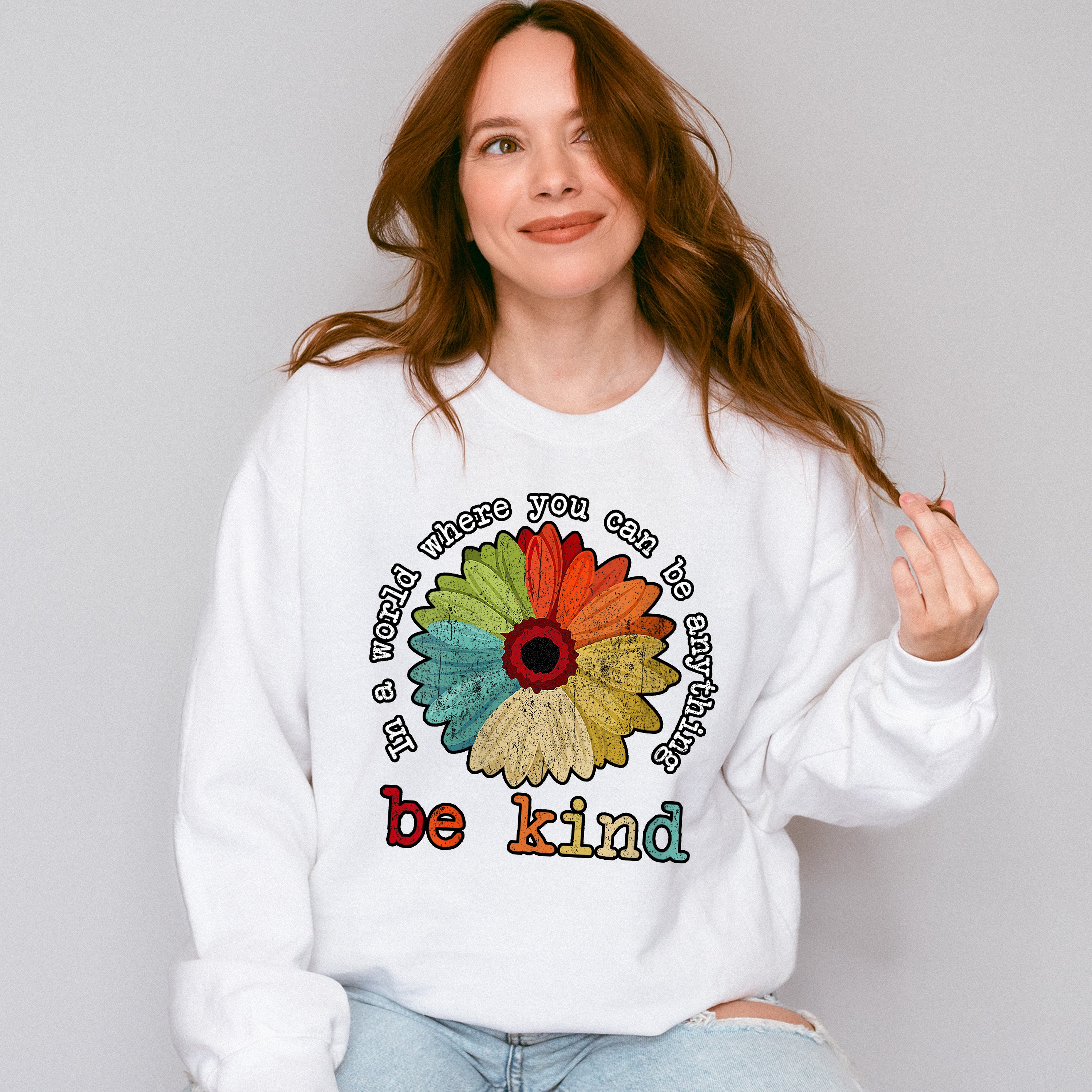 Be Kind Colorful Sunflower Design - Be Kind Unisex Crewneck T-Shirt Sweatshirt Hoodie