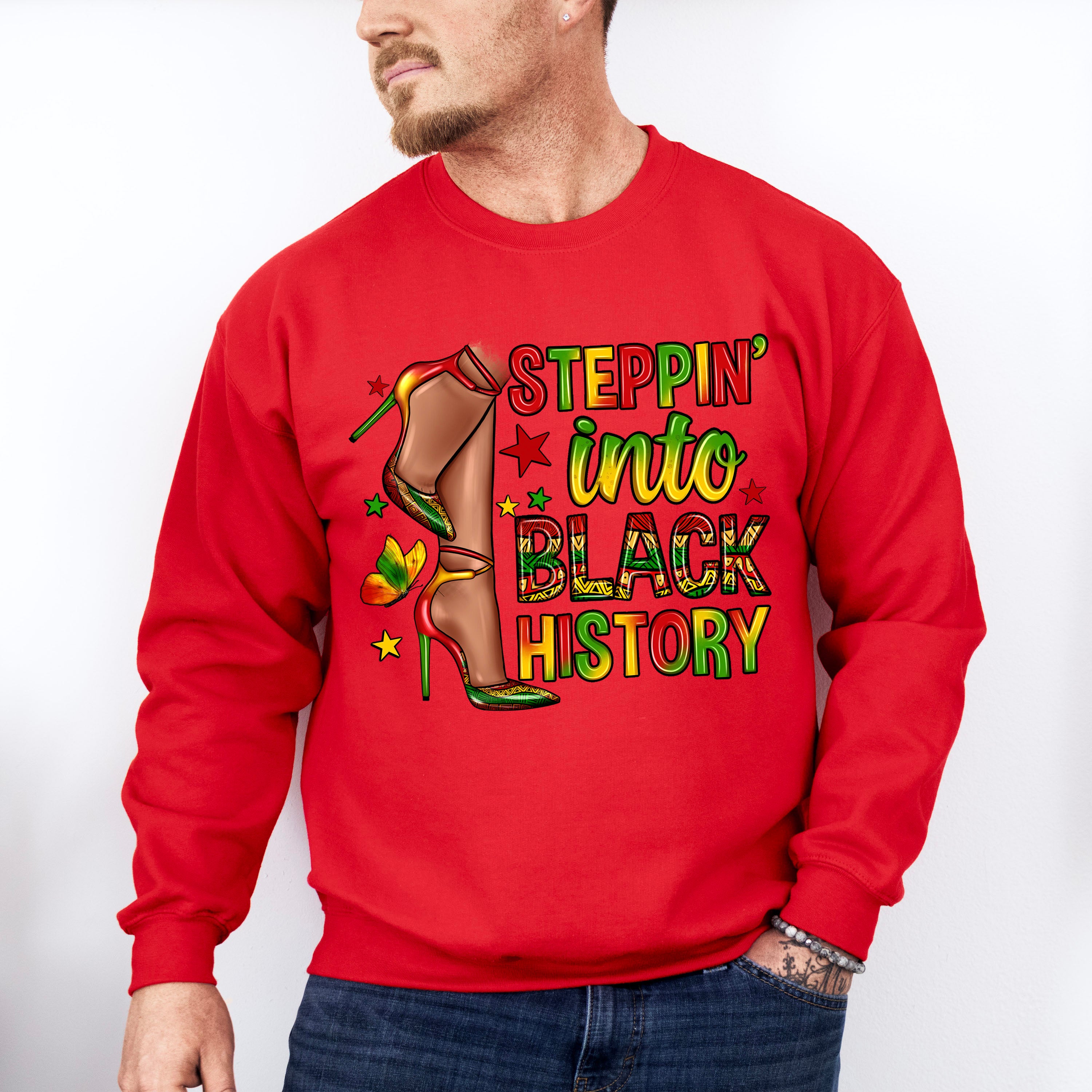 High Heels Steppin Into Black History Design Black Lives Matter Unisex Crewneck T-Shirt Sweatshirt Hoodie