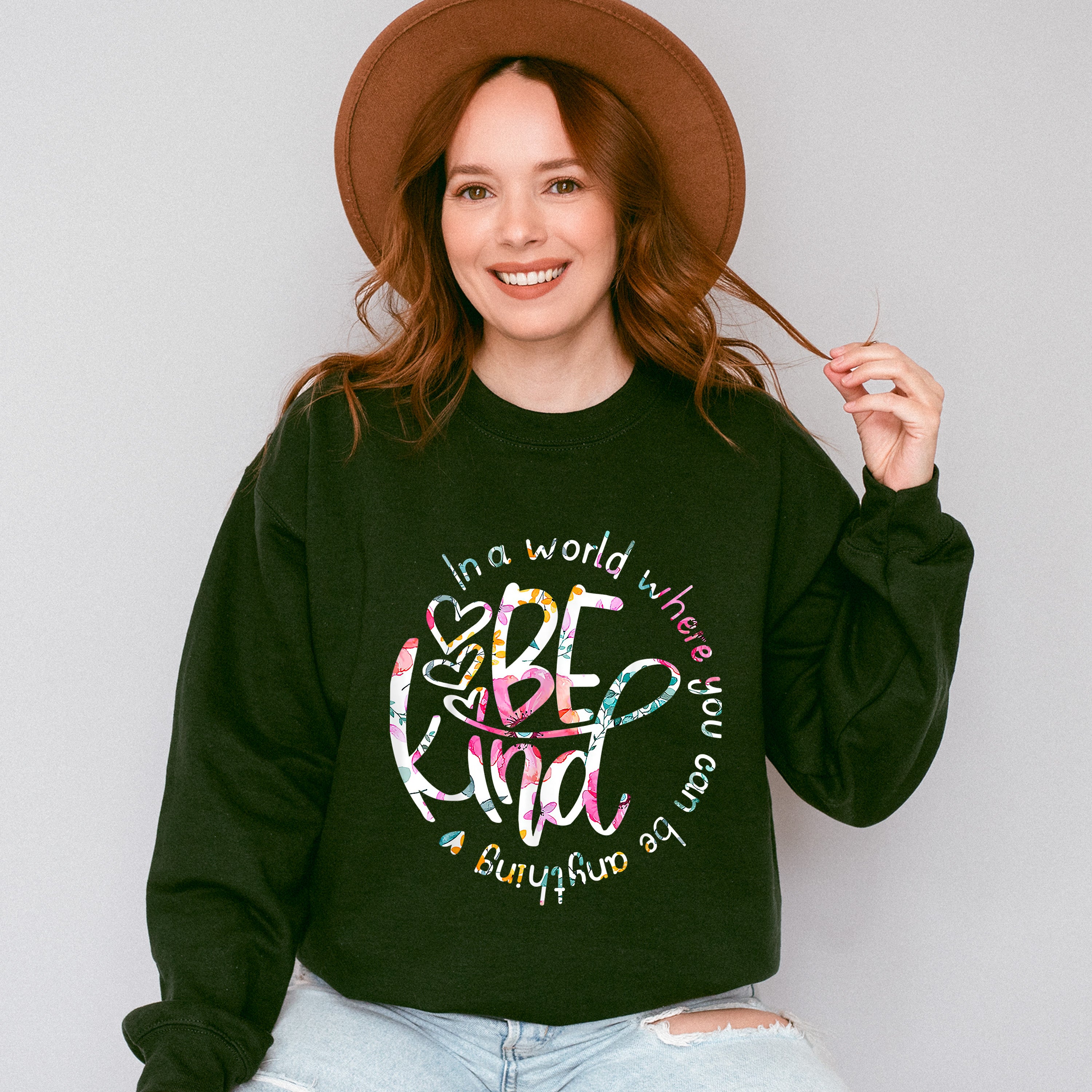Be Kind Colorful Flower Design - Be Kind Unisex Crewneck T-Shirt Sweatshirt Hoodie