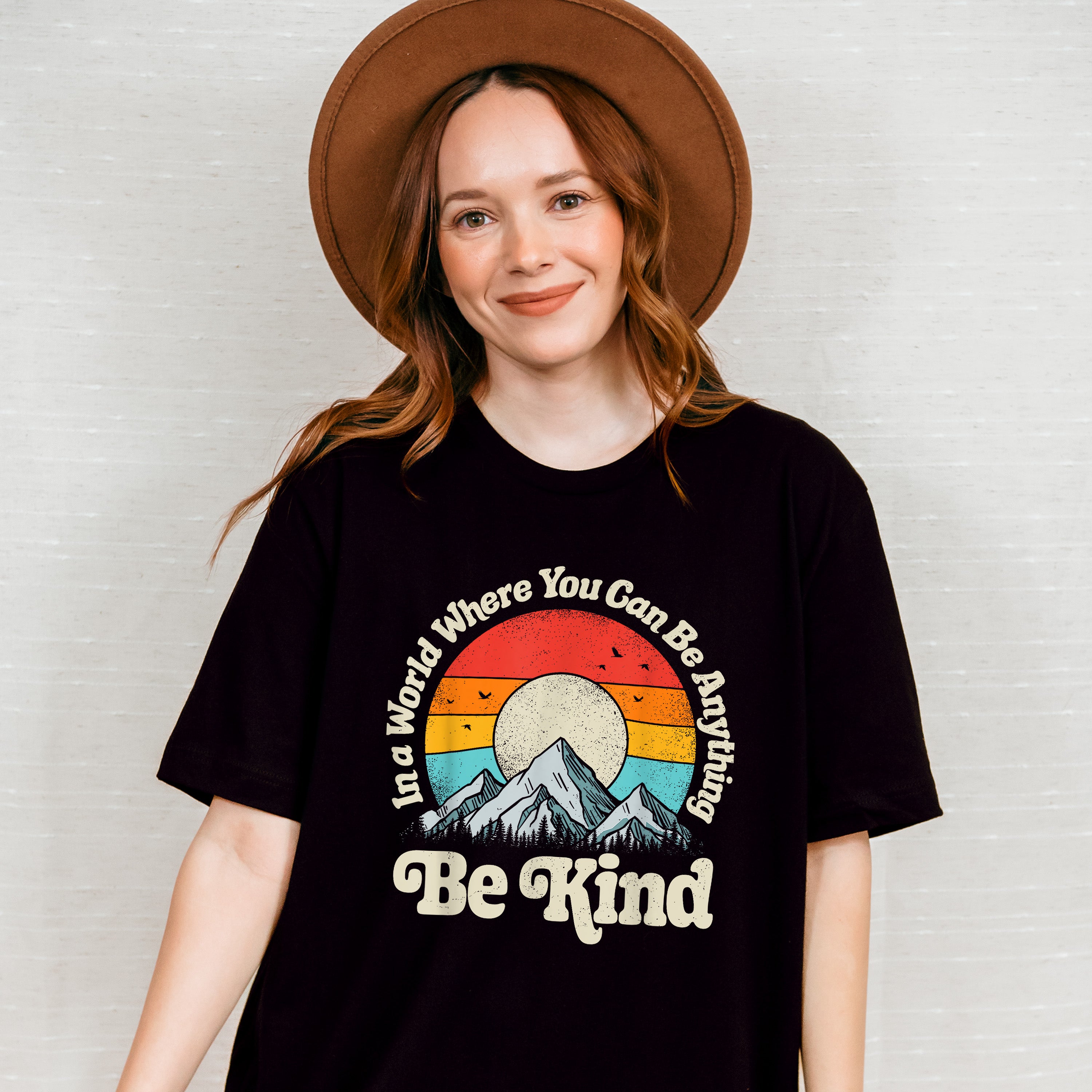 Be Kind Mountain Sun Colorful Design - Be Kind Unisex Crewneck T-Shirt Sweatshirt Hoodie