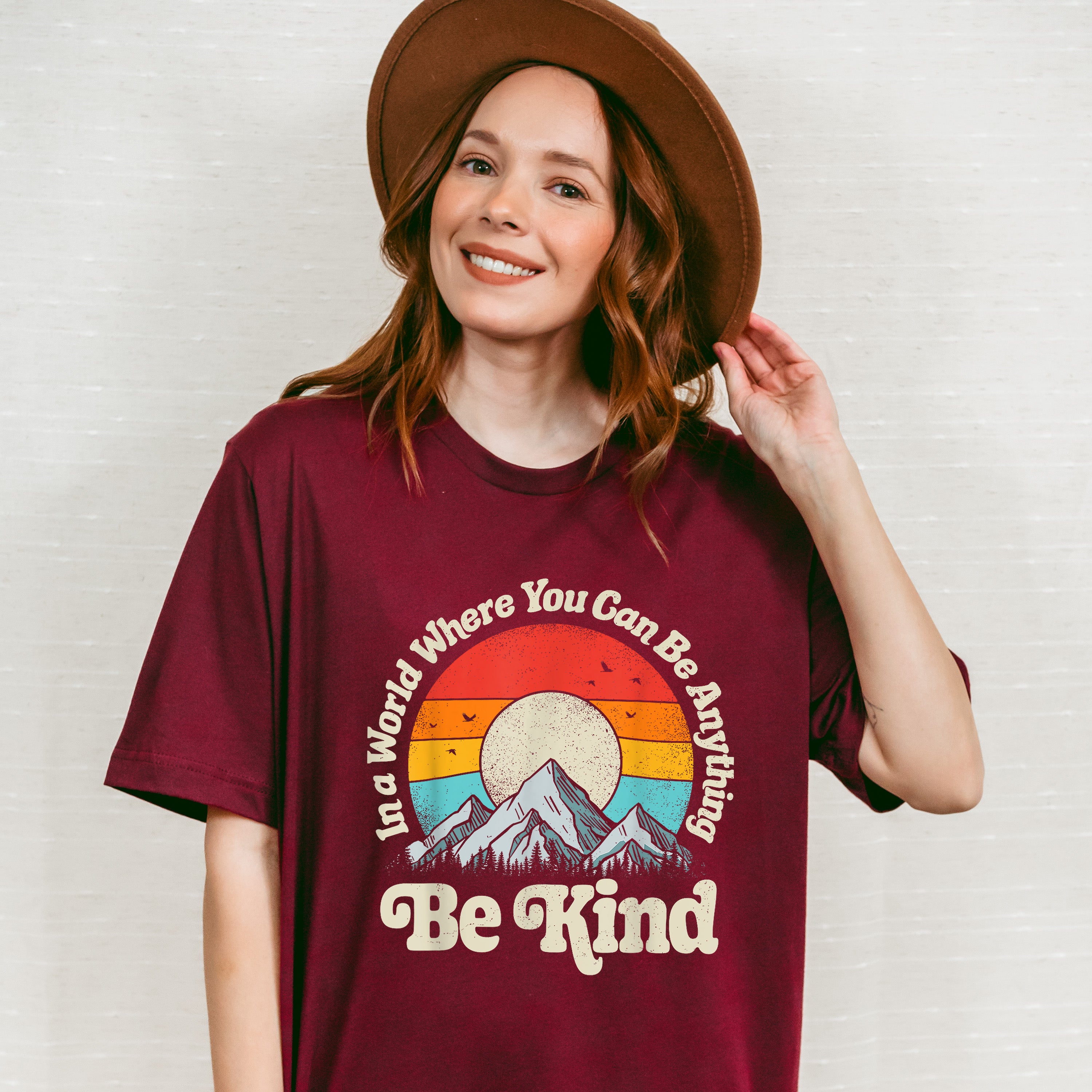 Be Kind Mountain Sun Colorful Design - Be Kind Unisex Crewneck T-Shirt Sweatshirt Hoodie