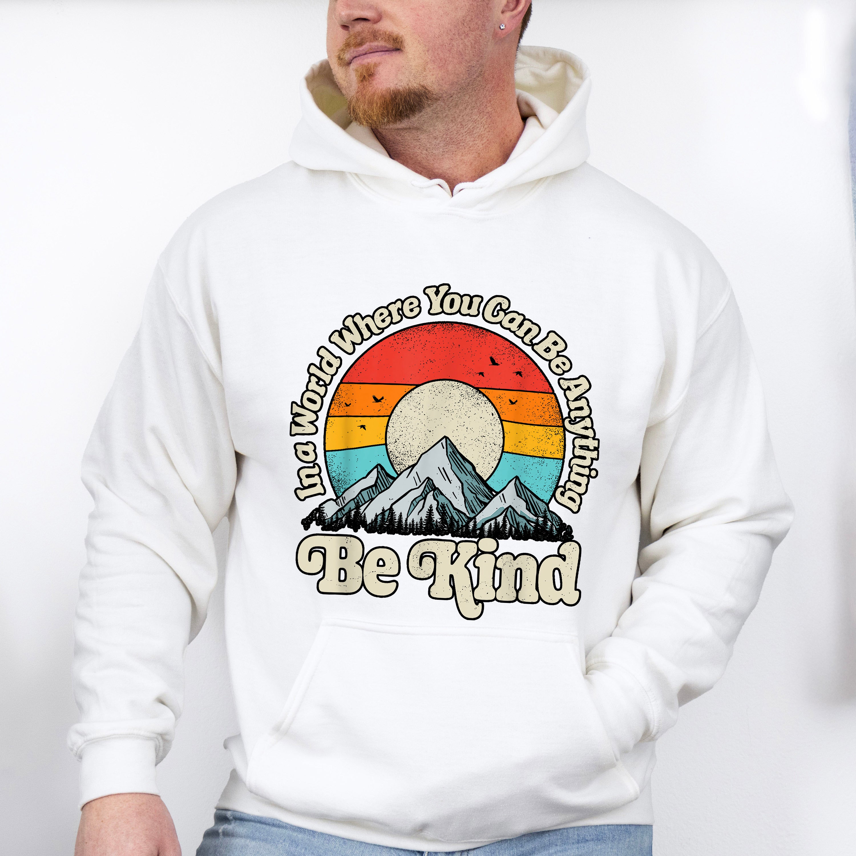 Be Kind Mountain Sun Colorful Design - Be Kind Unisex Crewneck T-Shirt Sweatshirt Hoodie