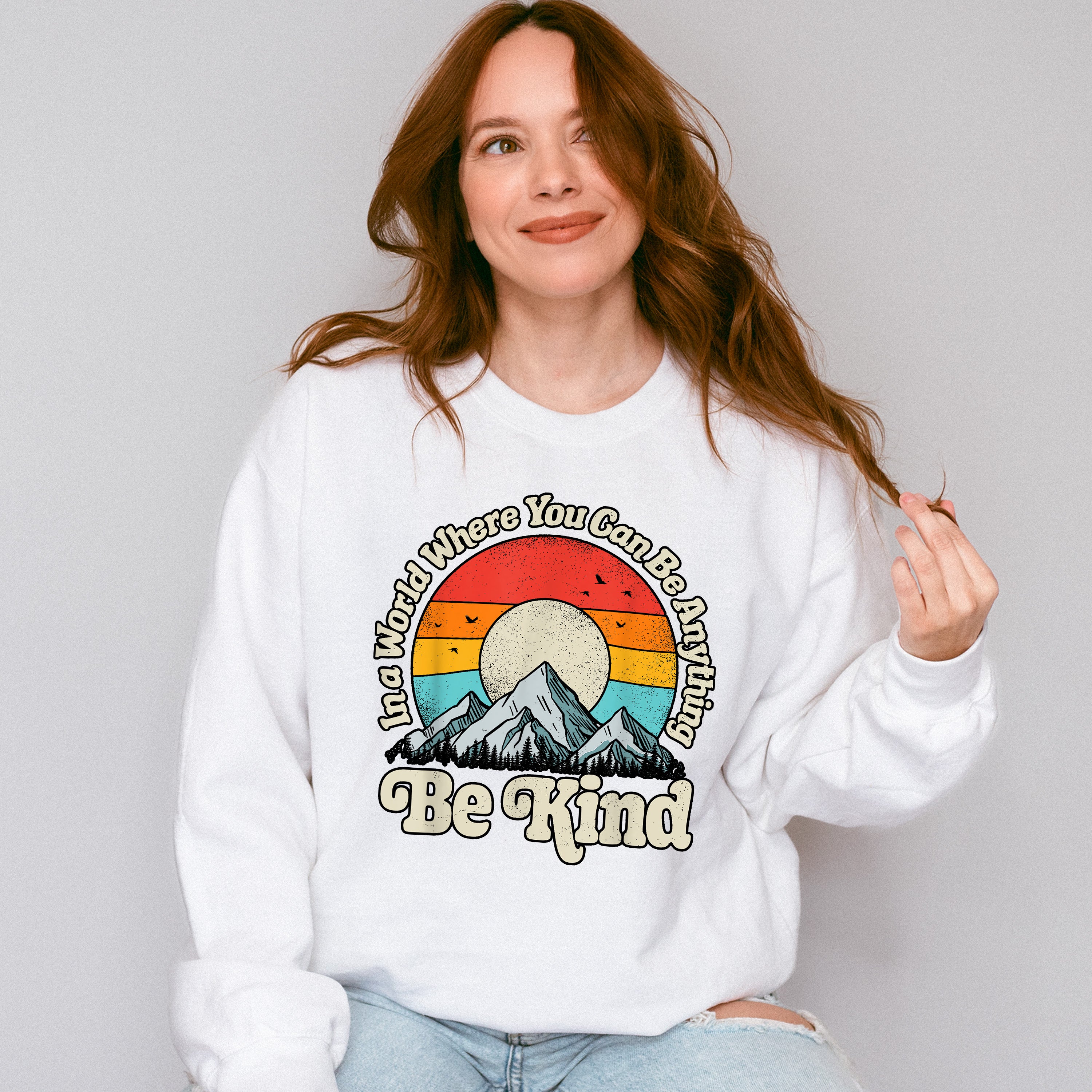 Be Kind Mountain Sun Colorful Design - Be Kind Unisex Crewneck T-Shirt Sweatshirt Hoodie