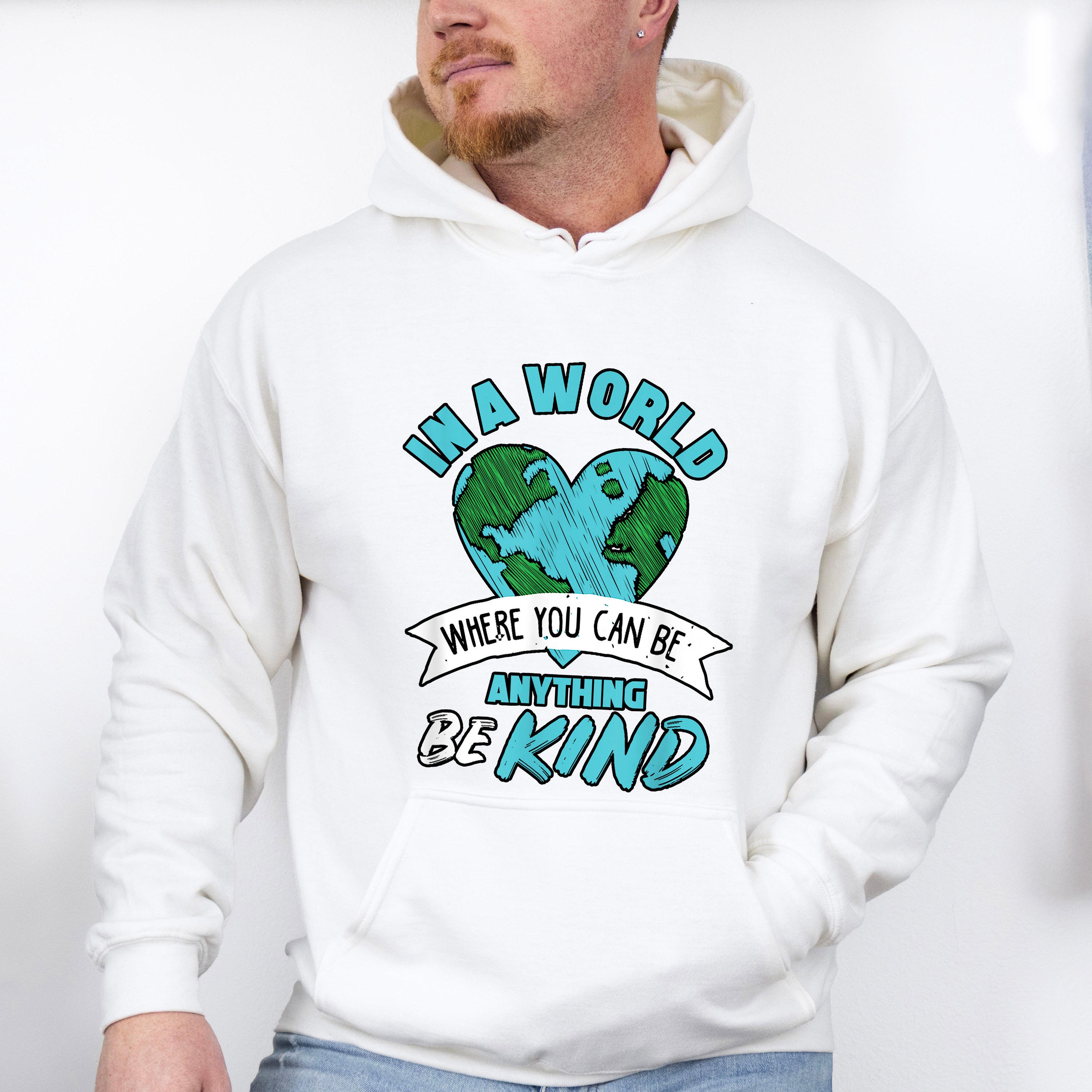 Be Kind Heart World Blue Design - Be Kind Unisex Crewneck T-Shirt Sweatshirt Hoodie
