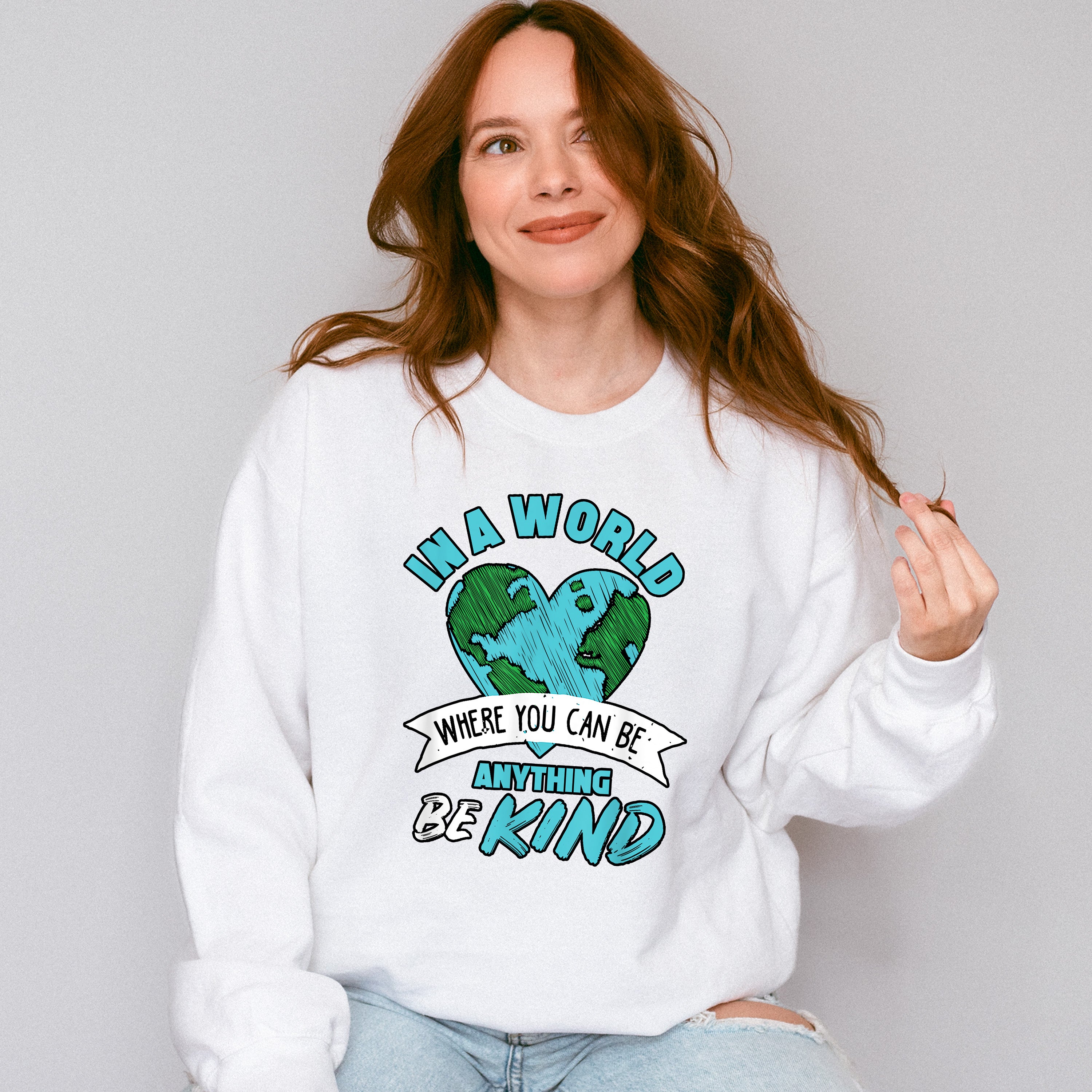 Be Kind Heart World Blue Design - Be Kind Unisex Crewneck T-Shirt Sweatshirt Hoodie