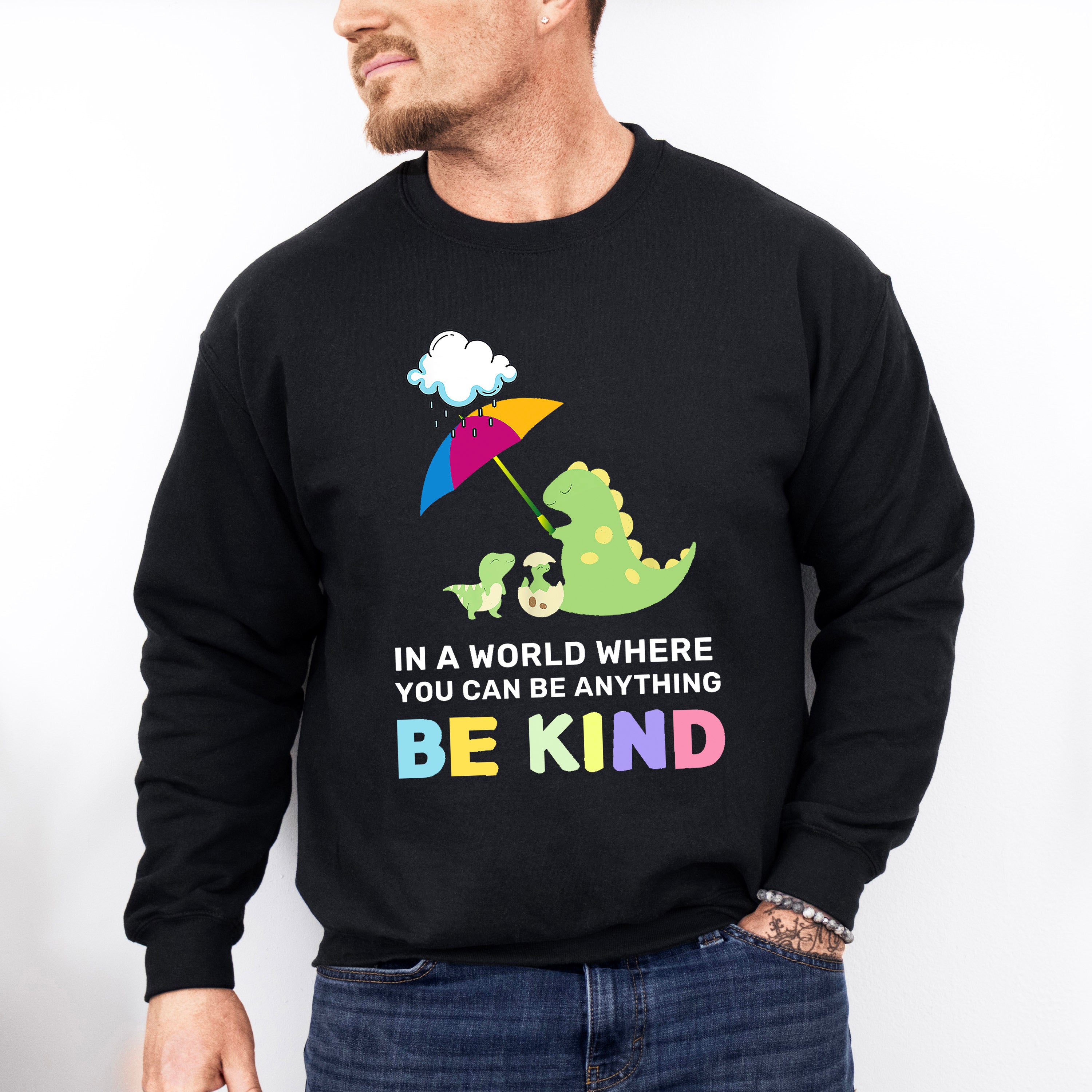 Be Kind Dinosaur Umbrella Design - Be Kind Unisex Crewneck T-Shirt Sweatshirt Hoodie