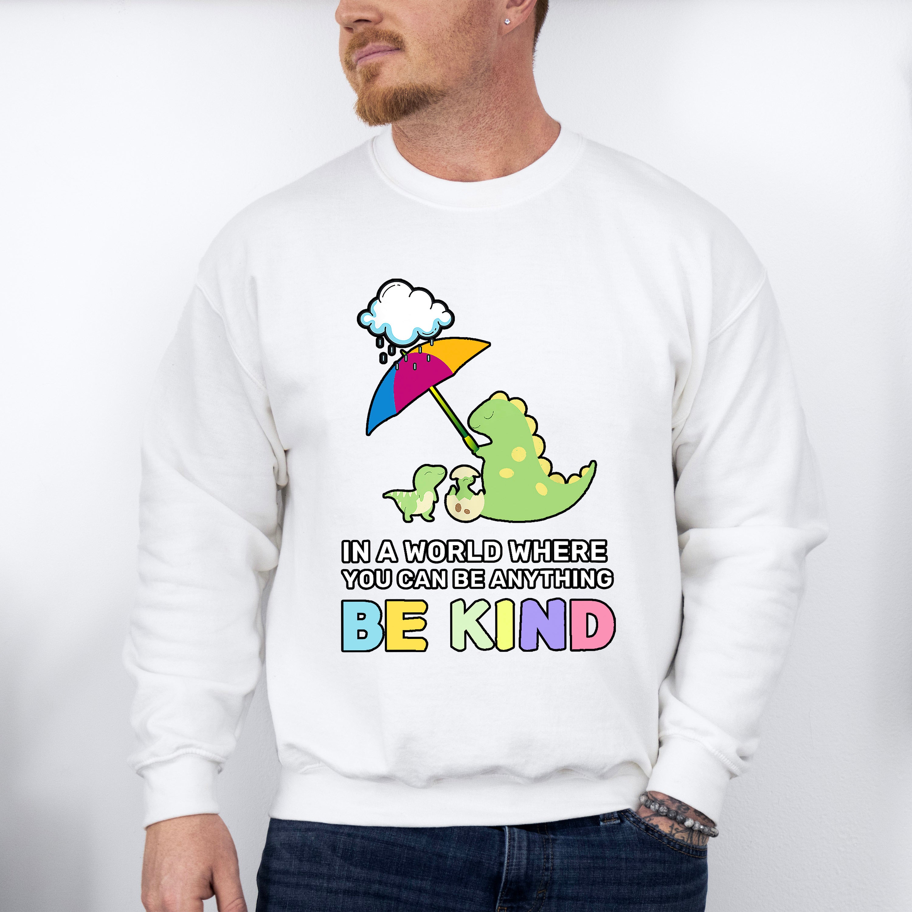 Be Kind Dinosaur Umbrella Design - Be Kind Unisex Crewneck T-Shirt Sweatshirt Hoodie
