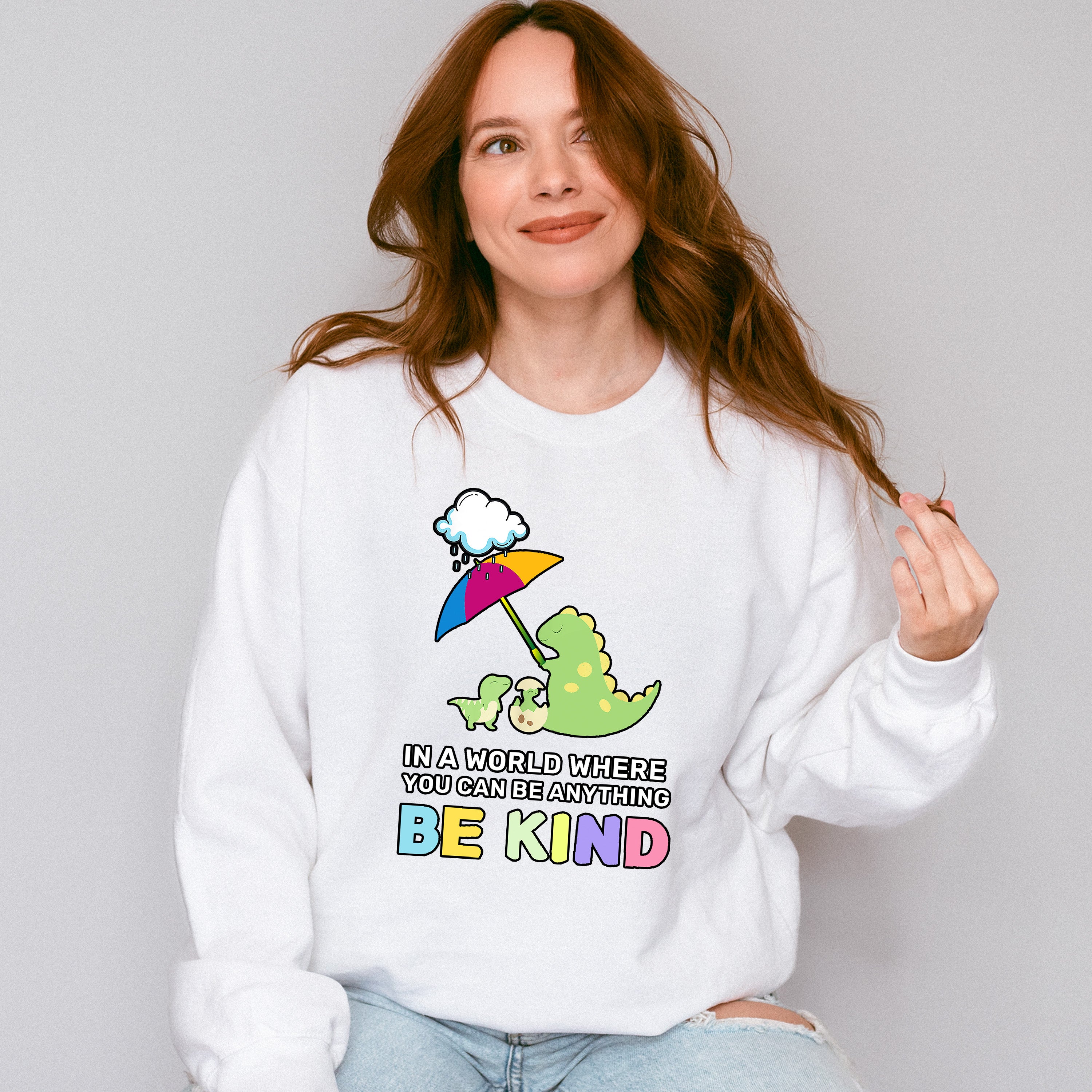 Be Kind Dinosaur Umbrella Design - Be Kind Unisex Crewneck T-Shirt Sweatshirt Hoodie