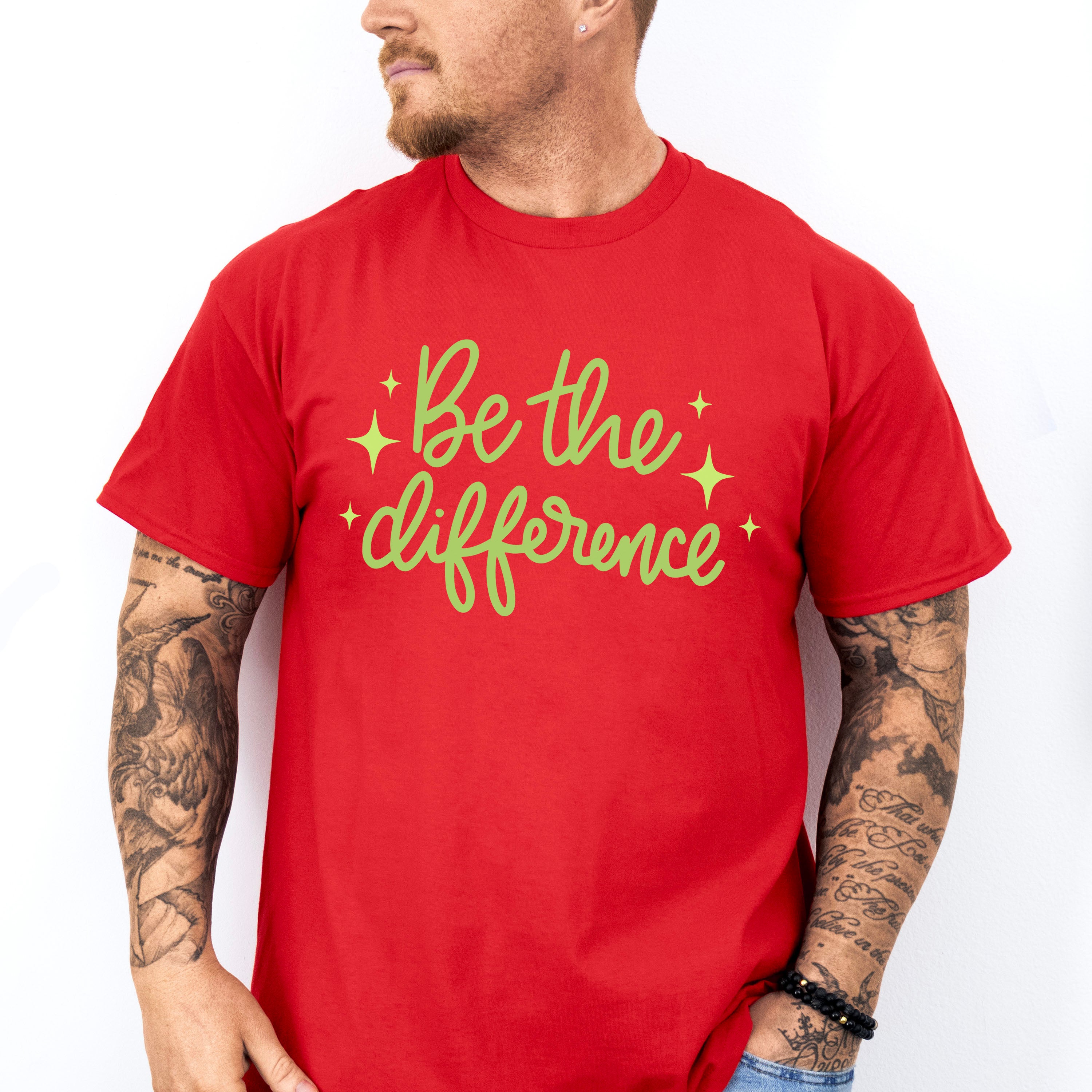 Be The Difference Green Cursive Design - Quotes Unisex Crewneck T-Shirt Sweatshirt Hoodie
