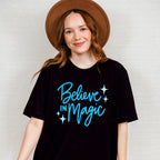 Believe In Magic Blue Cursive Design - Quotes Unisex Crewneck T-Shirt Sweatshirt Hoodie