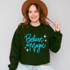 Believe In Magic Blue Cursive Design - Quotes Unisex Crewneck T-Shirt Sweatshirt Hoodie