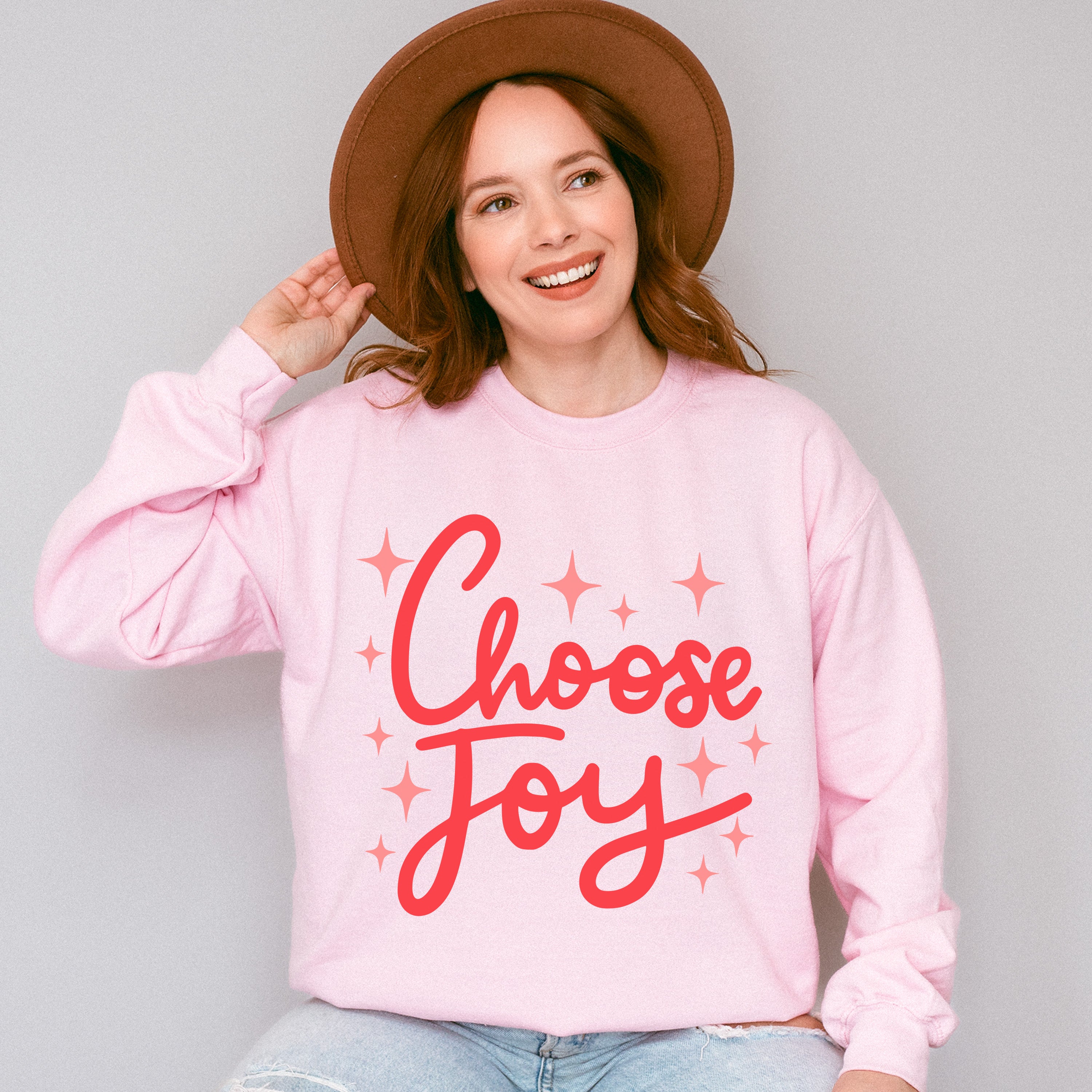 Choose Joy Red Cursive Design - Quotes Unisex Crewneck T-Shirt Sweatshirt Hoodie