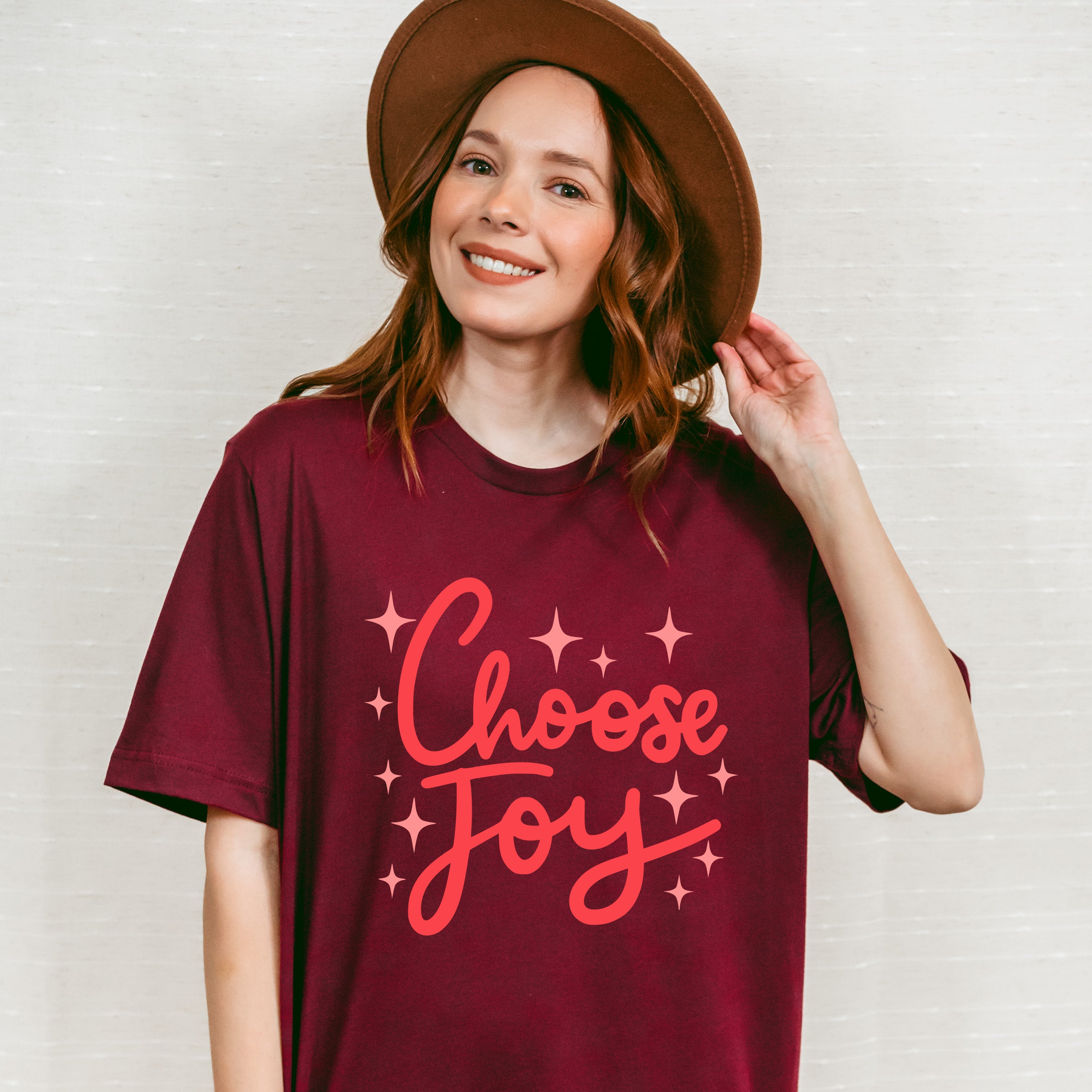 Choose Joy Red Cursive Design - Quotes Unisex Crewneck T-Shirt Sweatshirt Hoodie
