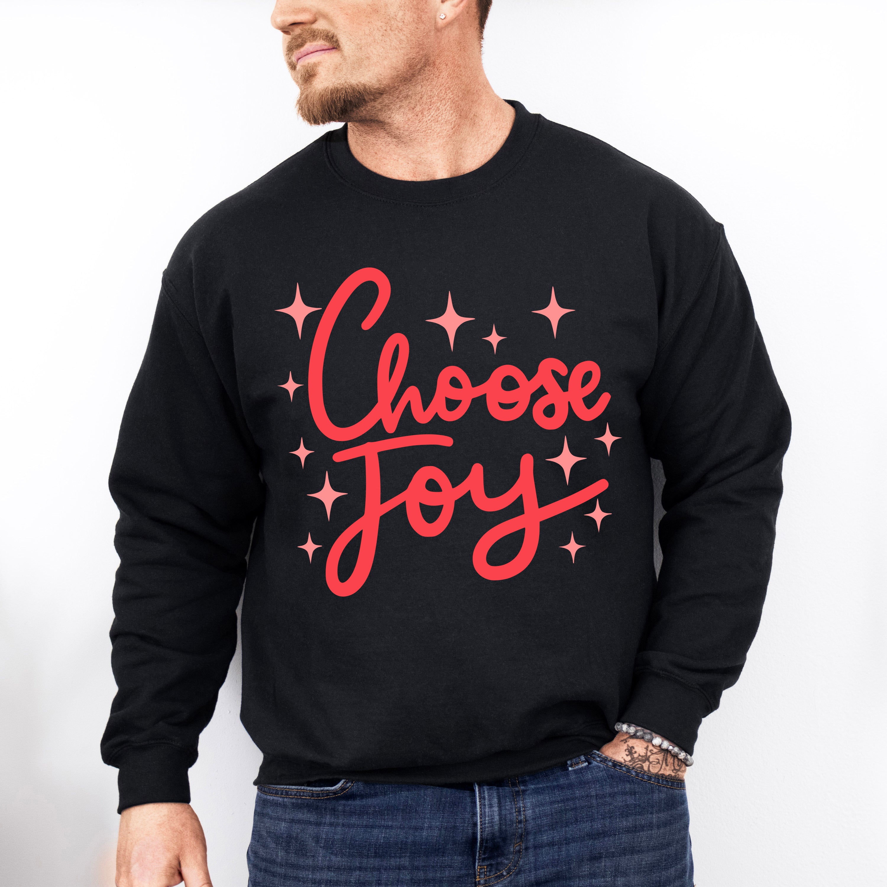 Choose Joy Red Cursive Design - Quotes Unisex Crewneck T-Shirt Sweatshirt Hoodie