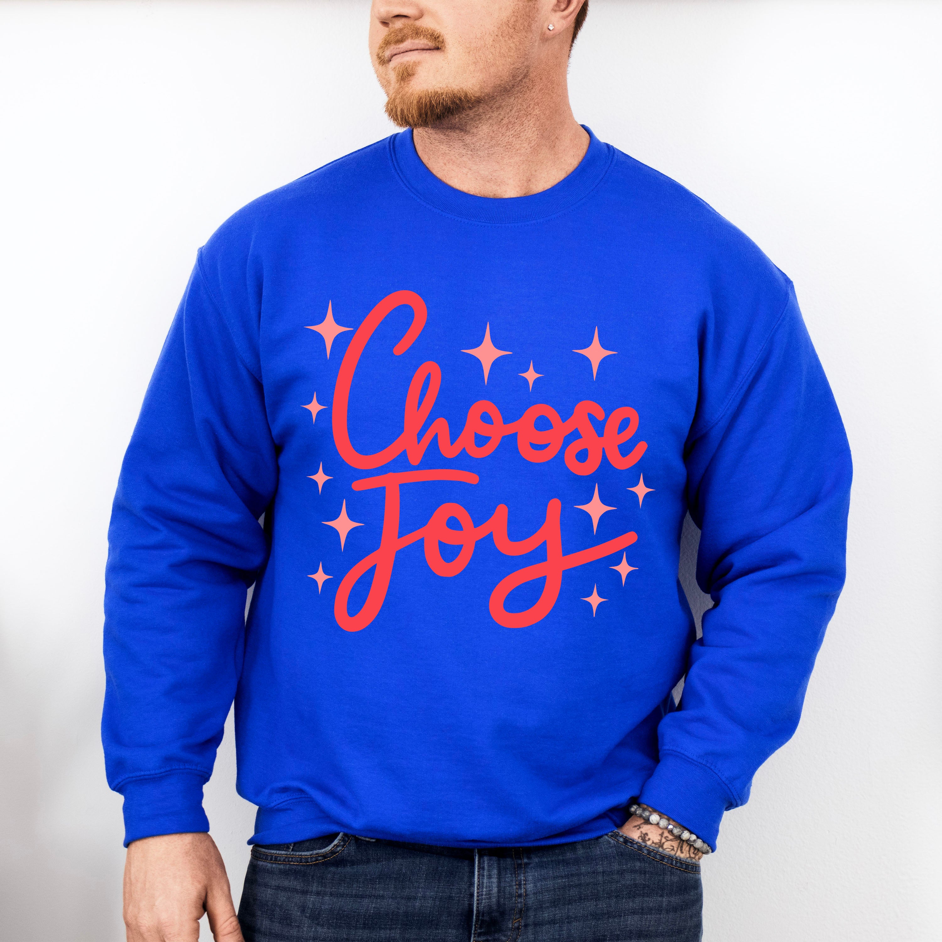 Choose Joy Red Cursive Design - Quotes Unisex Crewneck T-Shirt Sweatshirt Hoodie