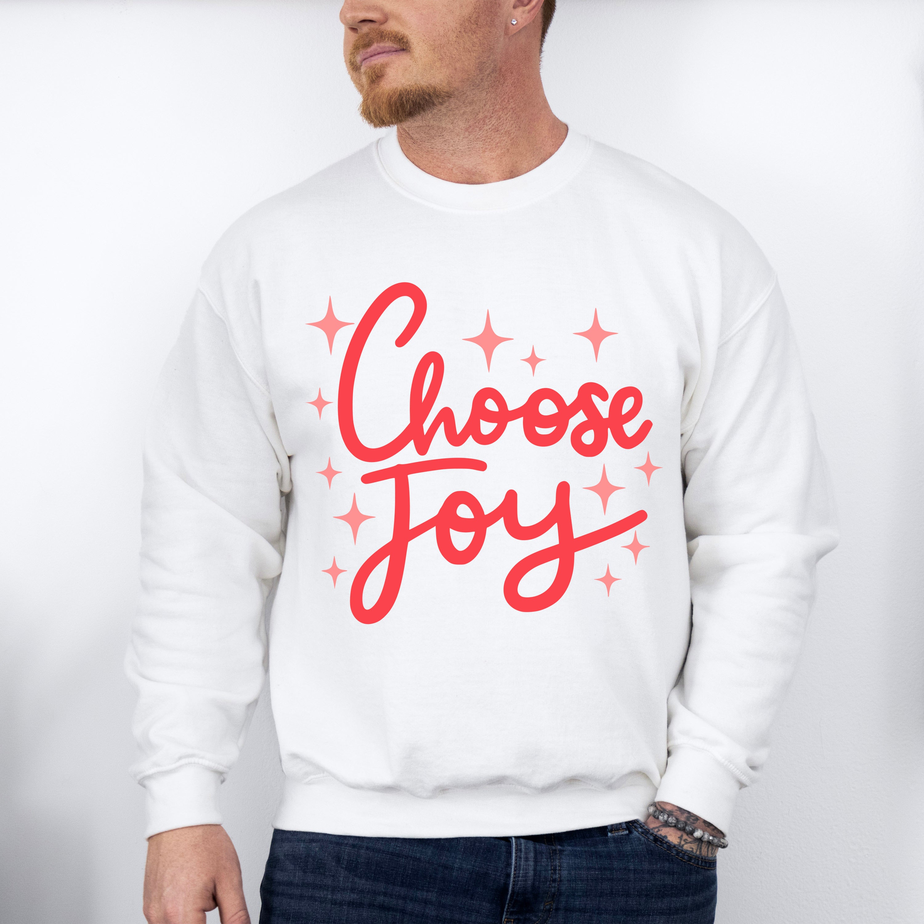 Choose Joy Red Cursive Design - Quotes Unisex Crewneck T-Shirt Sweatshirt Hoodie
