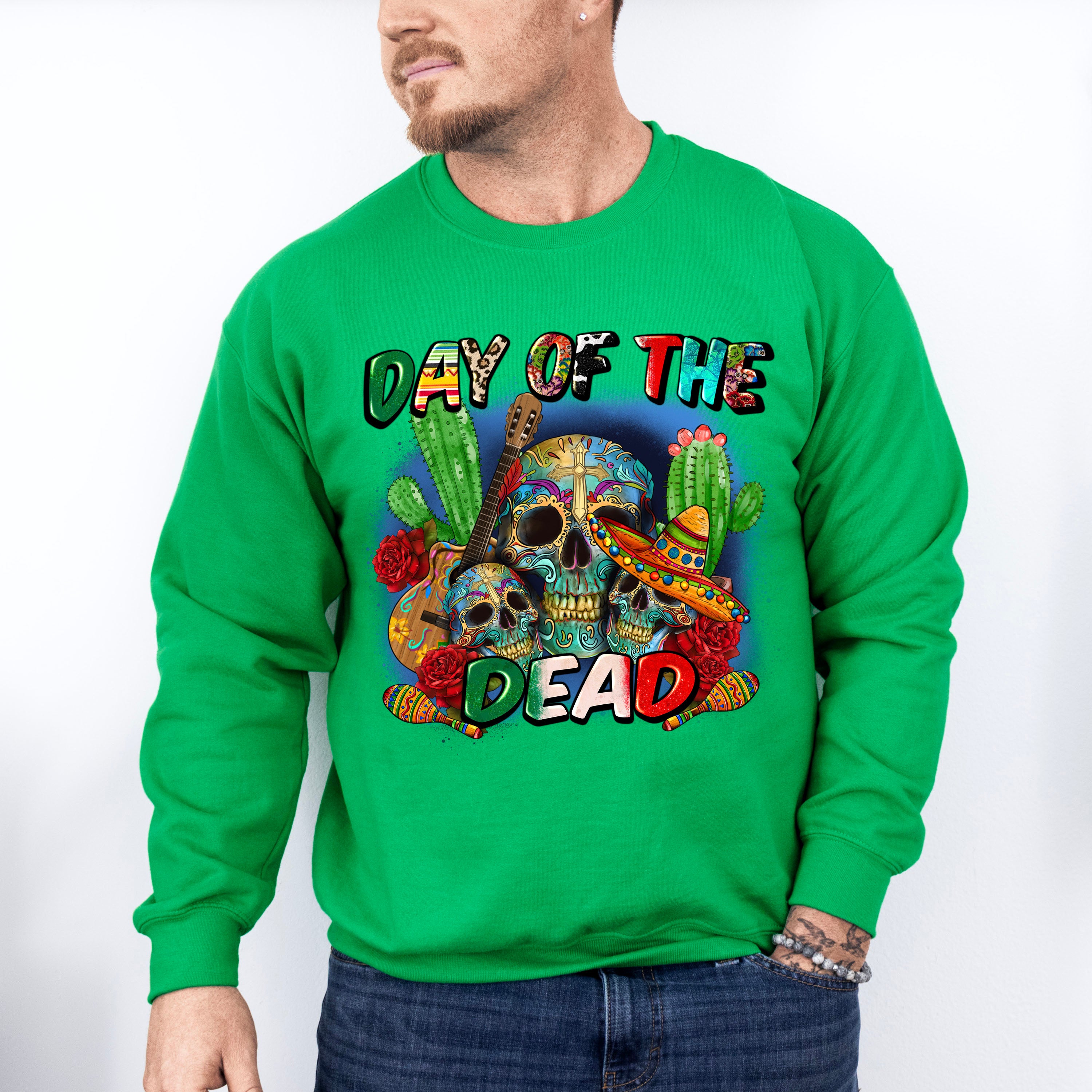 Day Of The Dead Cactus Design - Day Of The Dead Unisex Crewneck T-Shirt Sweatshirt Hoodie