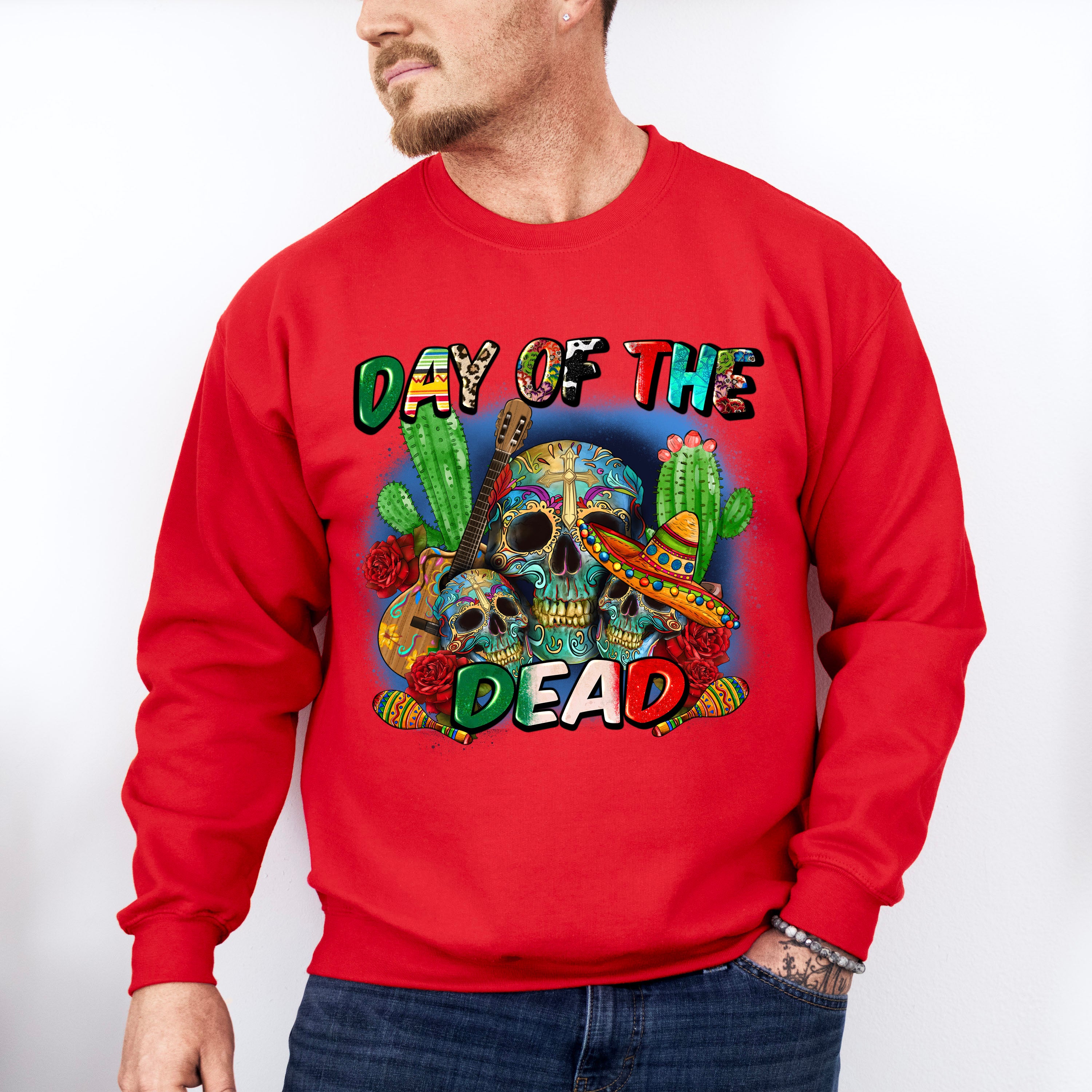 Day Of The Dead Cactus Design - Day Of The Dead Unisex Crewneck T-Shirt Sweatshirt Hoodie