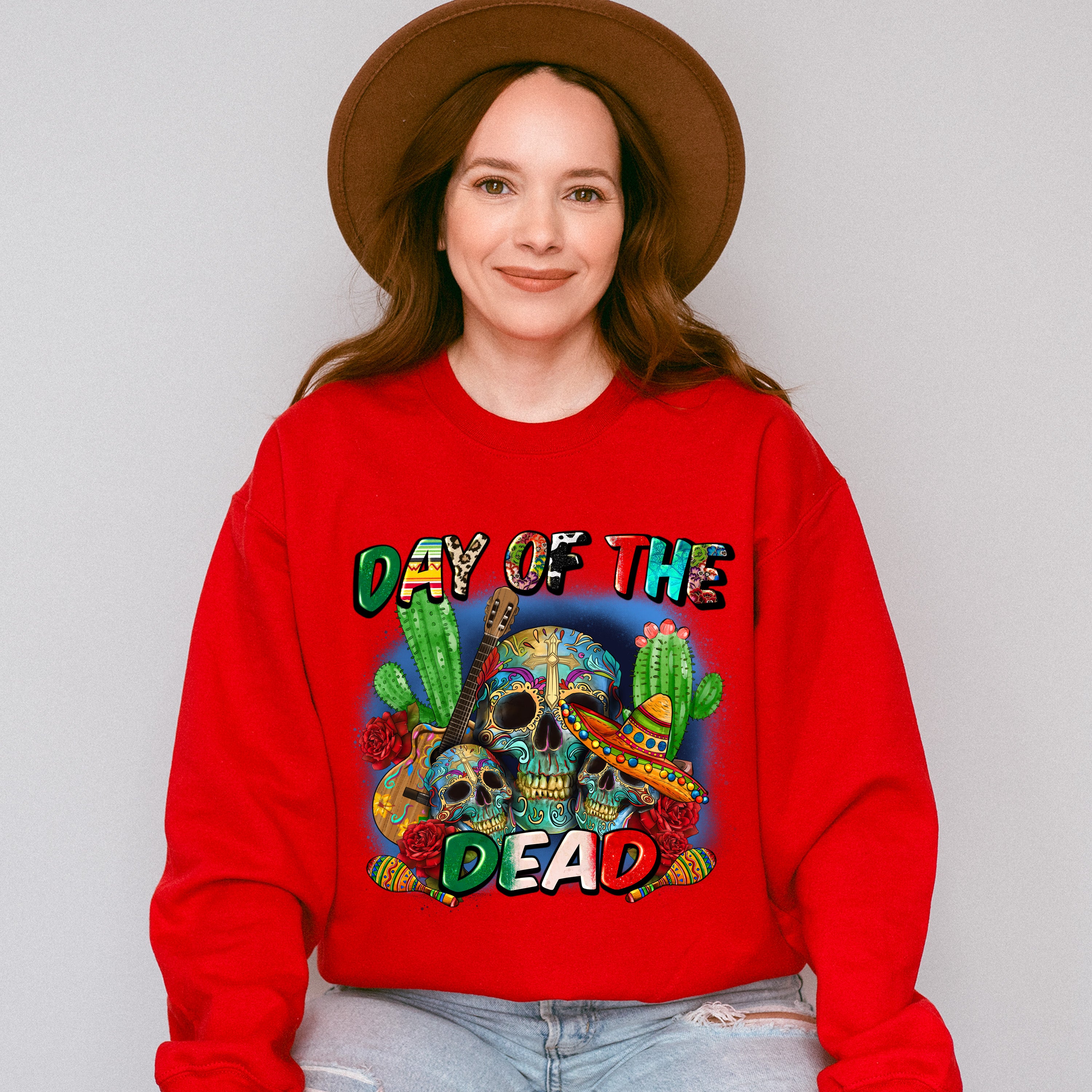 Day Of The Dead Cactus Design - Day Of The Dead Unisex Crewneck T-Shirt Sweatshirt Hoodie