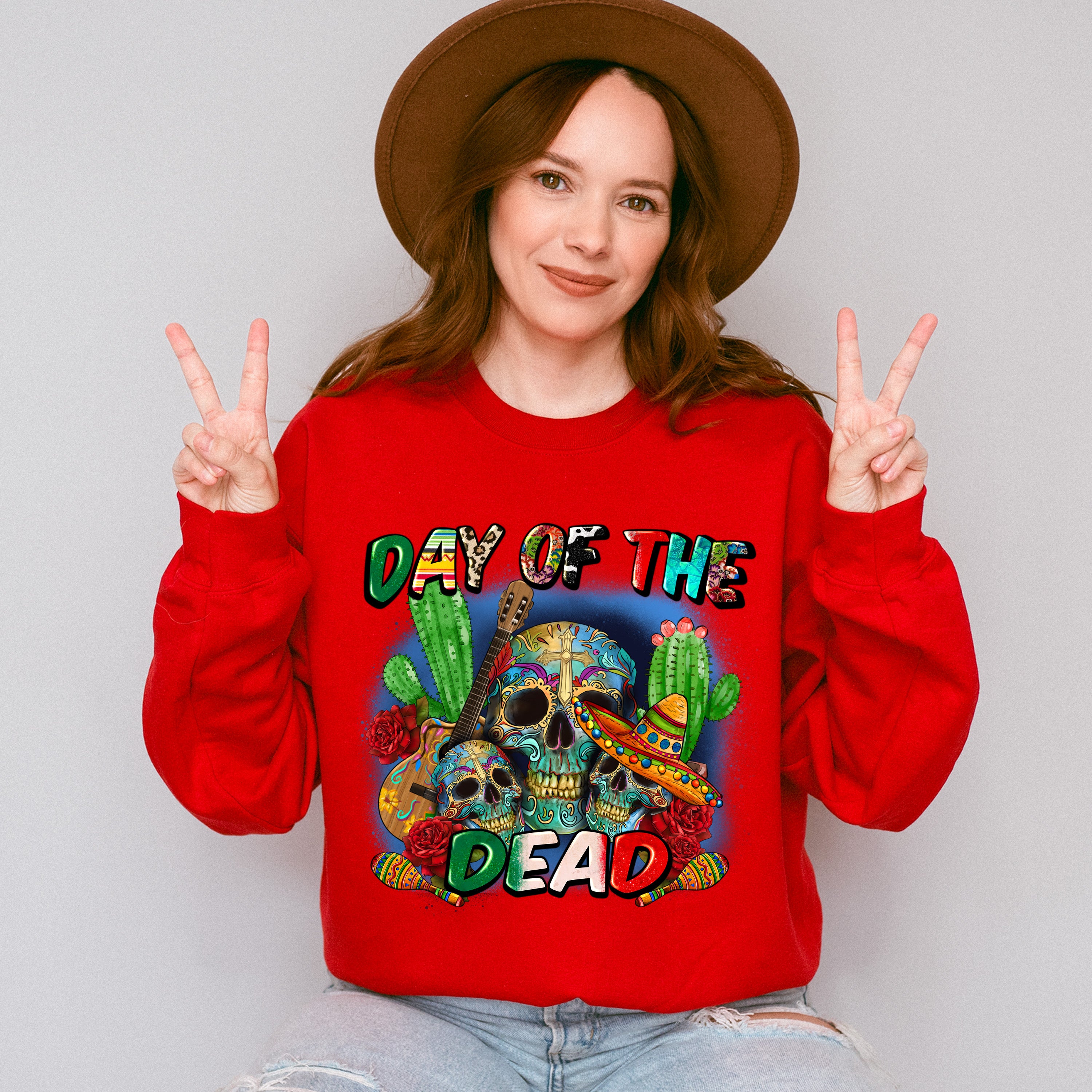 Day Of The Dead Cactus Design - Day Of The Dead Unisex Crewneck T-Shirt Sweatshirt Hoodie