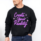 Create Your Reality Purple Cursive Design - Quotes Unisex Crewneck T-Shirt Sweatshirt Hoodie