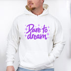 Dare To Dream Purple Cursive Design - Quotes Unisex Crewneck T-Shirt Sweatshirt Hoodie