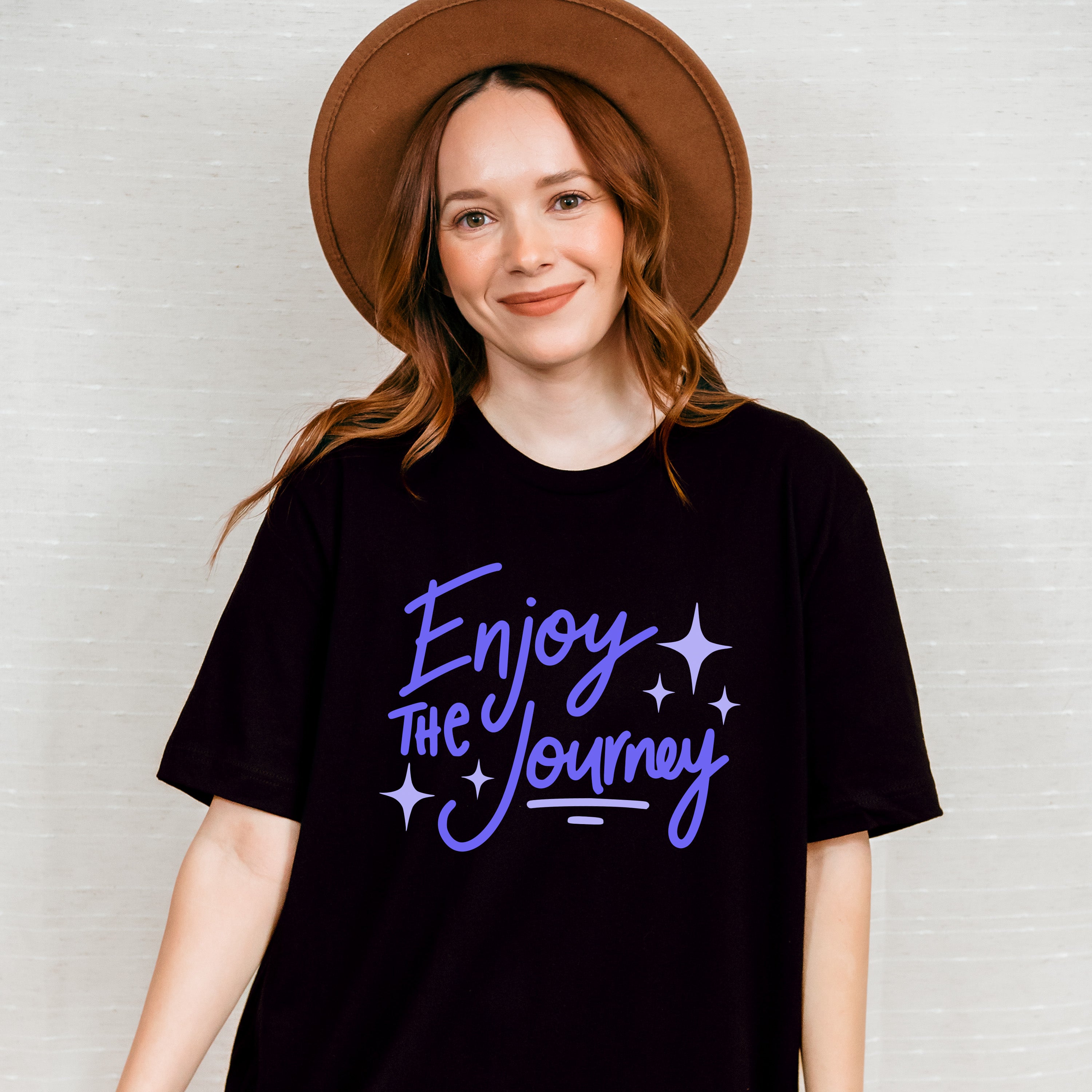 Enjoy The Journey Purple Cursive Design - Quotes Unisex Crewneck T-Shirt Sweatshirt Hoodie