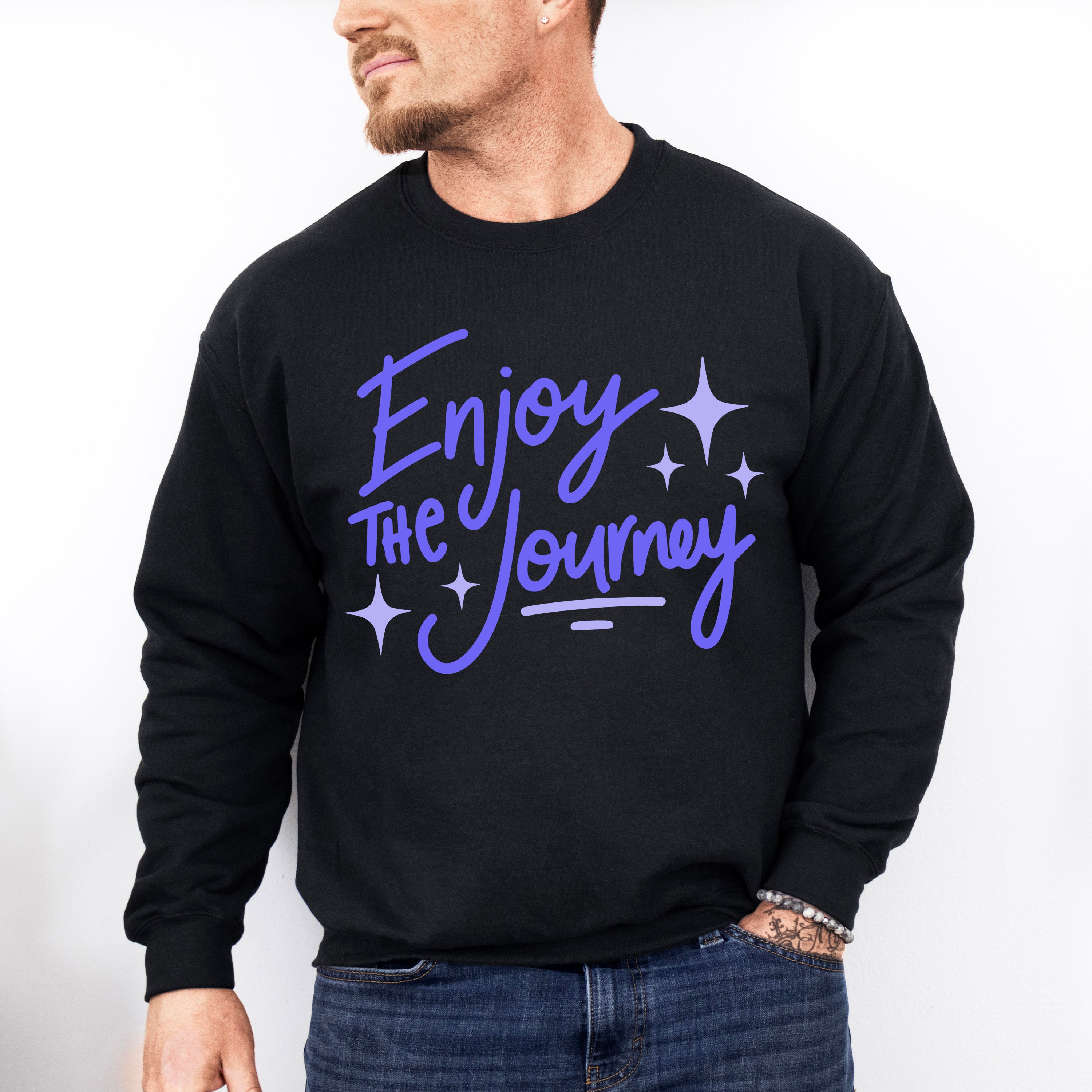 Enjoy The Journey Purple Cursive Design - Quotes Unisex Crewneck T-Shirt Sweatshirt Hoodie