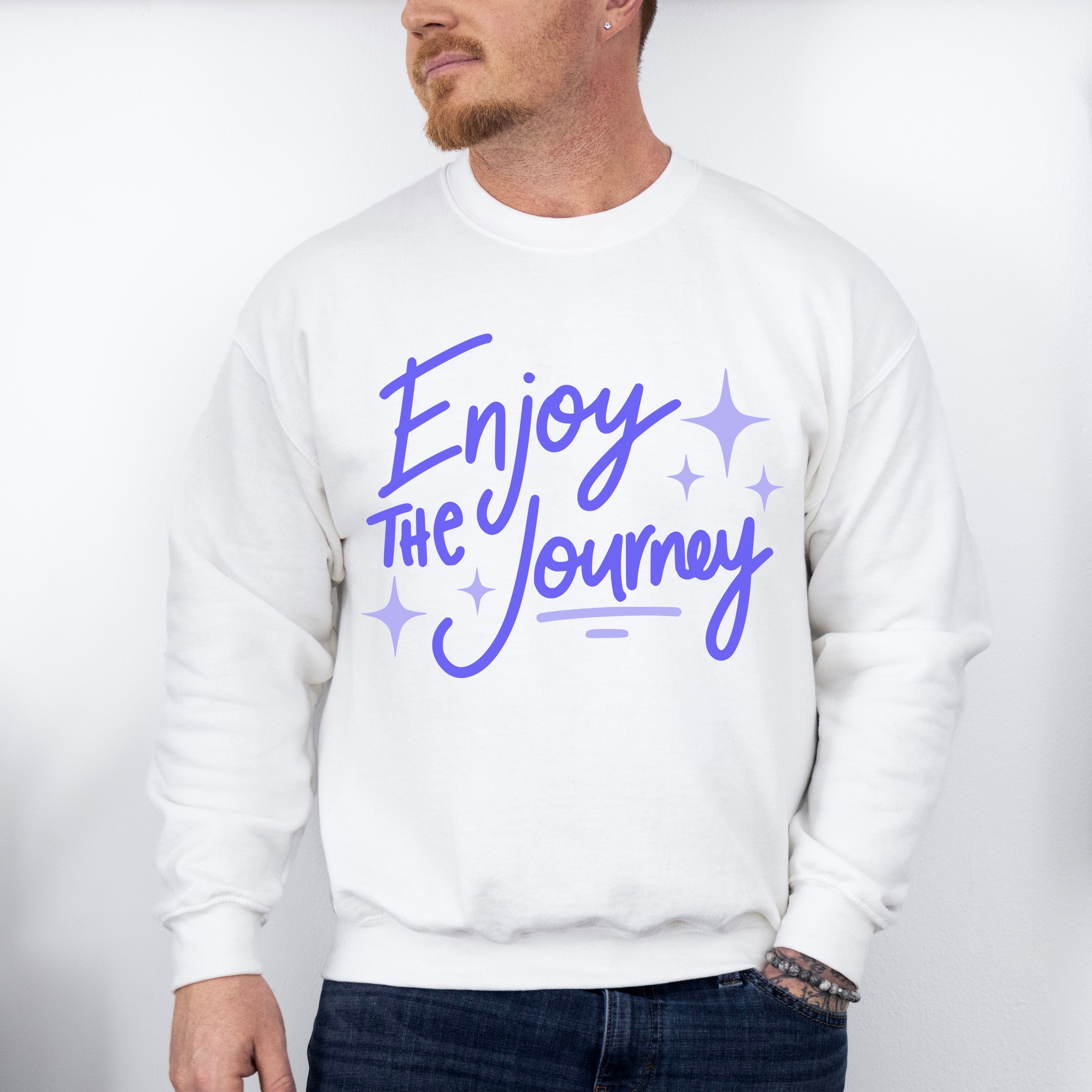 Enjoy The Journey Purple Cursive Design - Quotes Unisex Crewneck T-Shirt Sweatshirt Hoodie