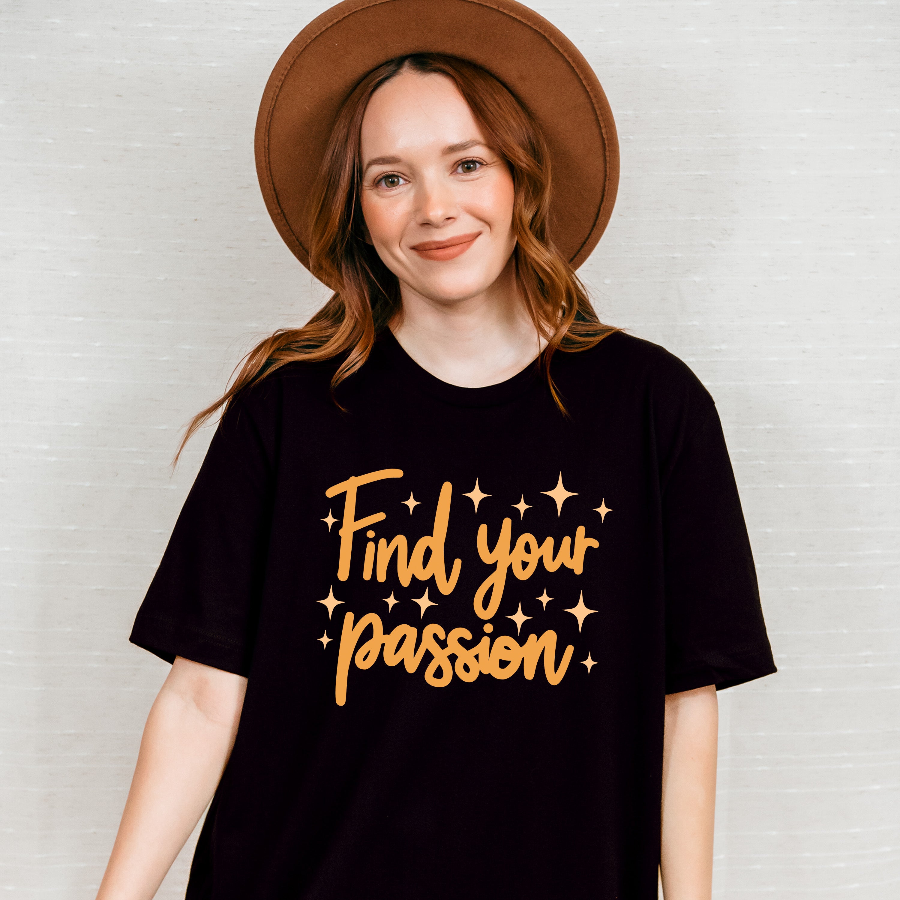 Find Your Passion Orange Cursive Design - Quotes Unisex Crewneck T-Shirt Sweatshirt Hoodie