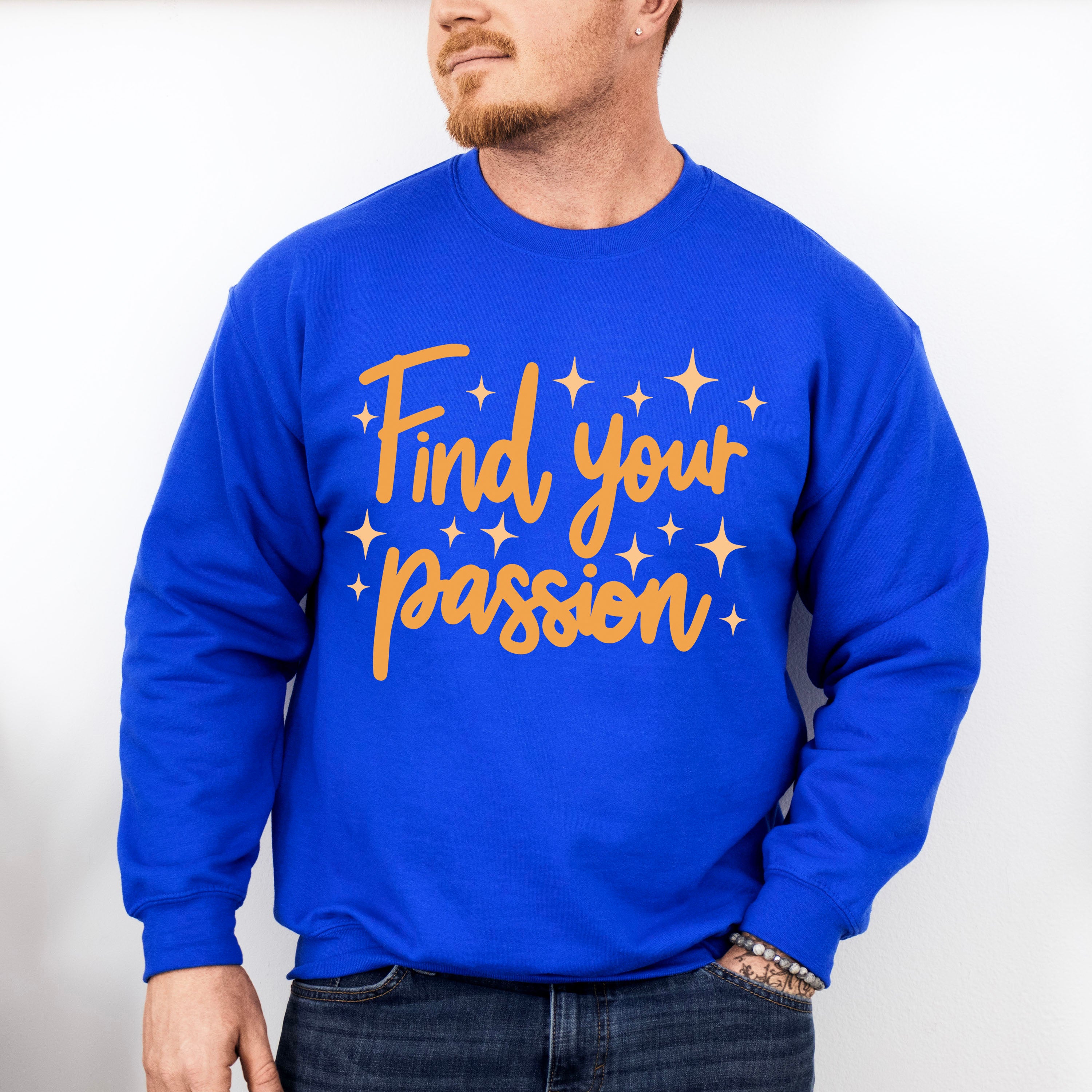Find Your Passion Orange Cursive Design - Quotes Unisex Crewneck T-Shirt Sweatshirt Hoodie