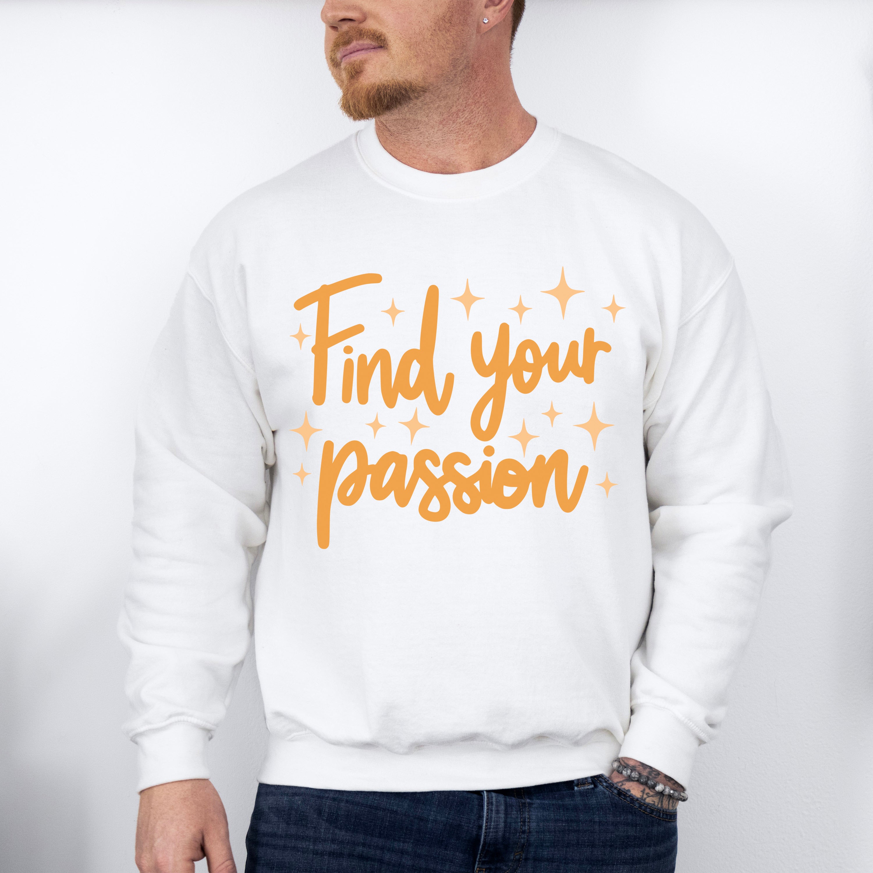 Find Your Passion Orange Cursive Design - Quotes Unisex Crewneck T-Shirt Sweatshirt Hoodie