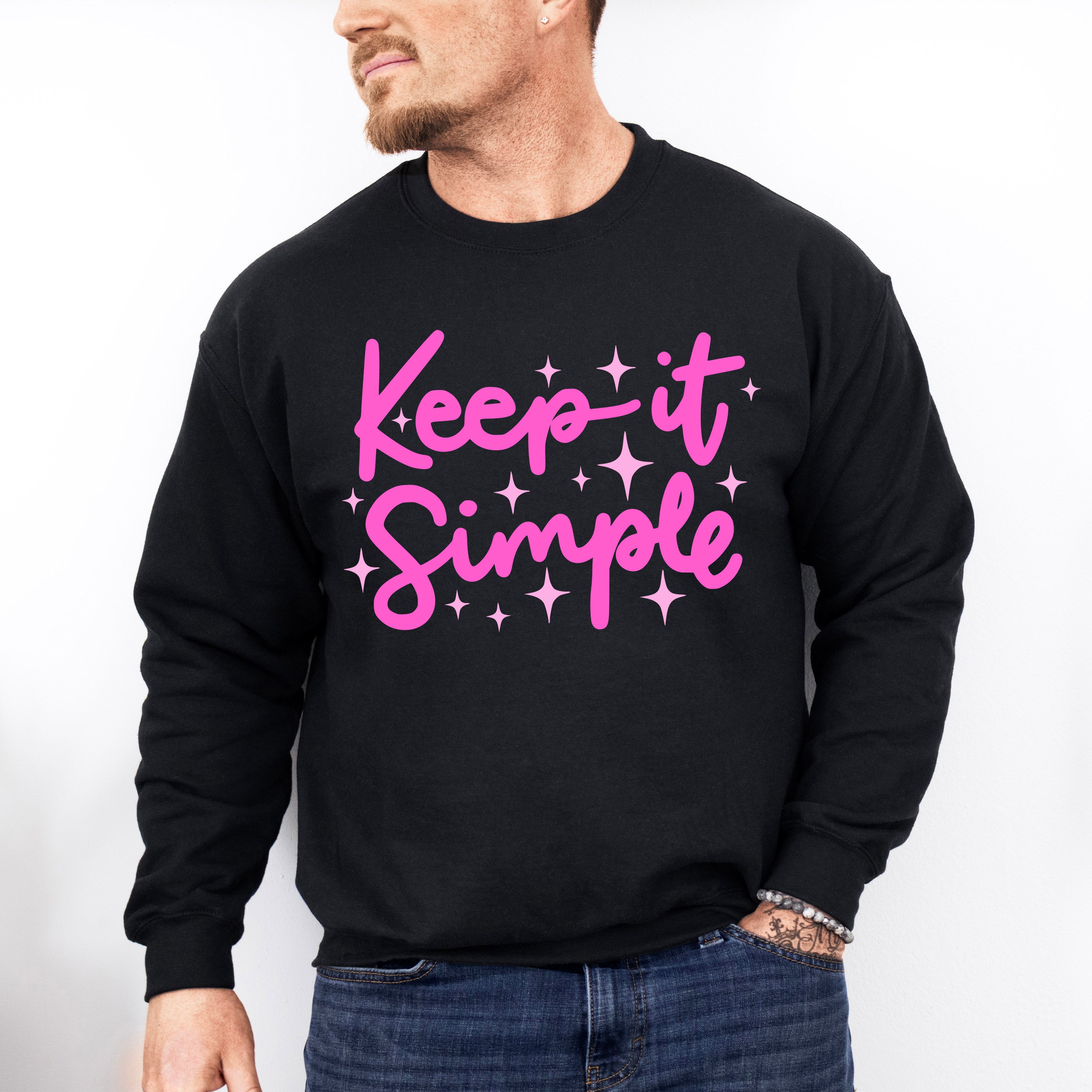 Keep It Simple Purple Cursive Design - Quotes Unisex Crewneck T-Shirt Sweatshirt Hoodie