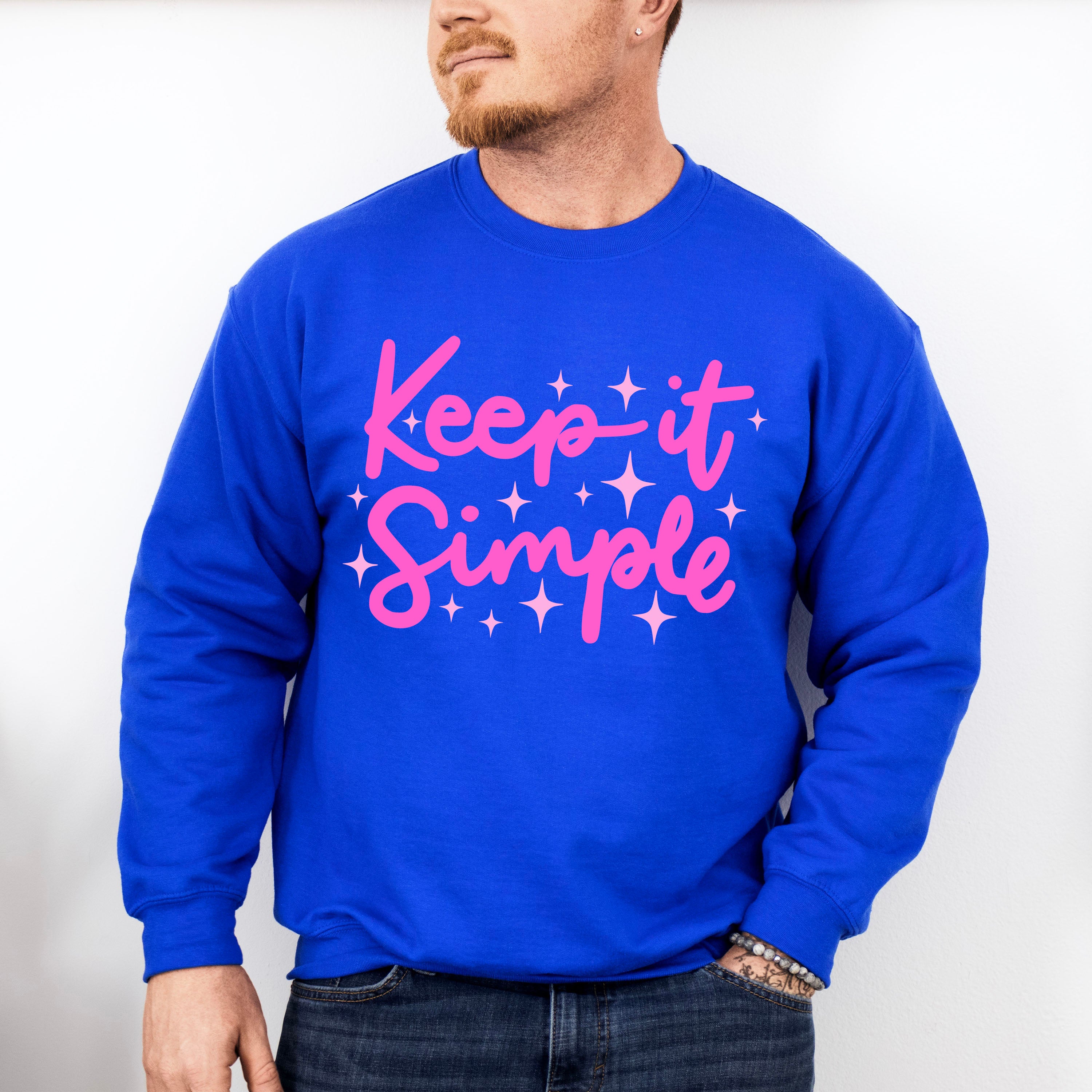 Keep It Simple Purple Cursive Design - Quotes Unisex Crewneck T-Shirt Sweatshirt Hoodie