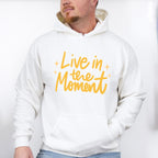 Live In The Moment Yellow Cursive Design - Quotes Unisex Crewneck T-Shirt Sweatshirt Hoodie