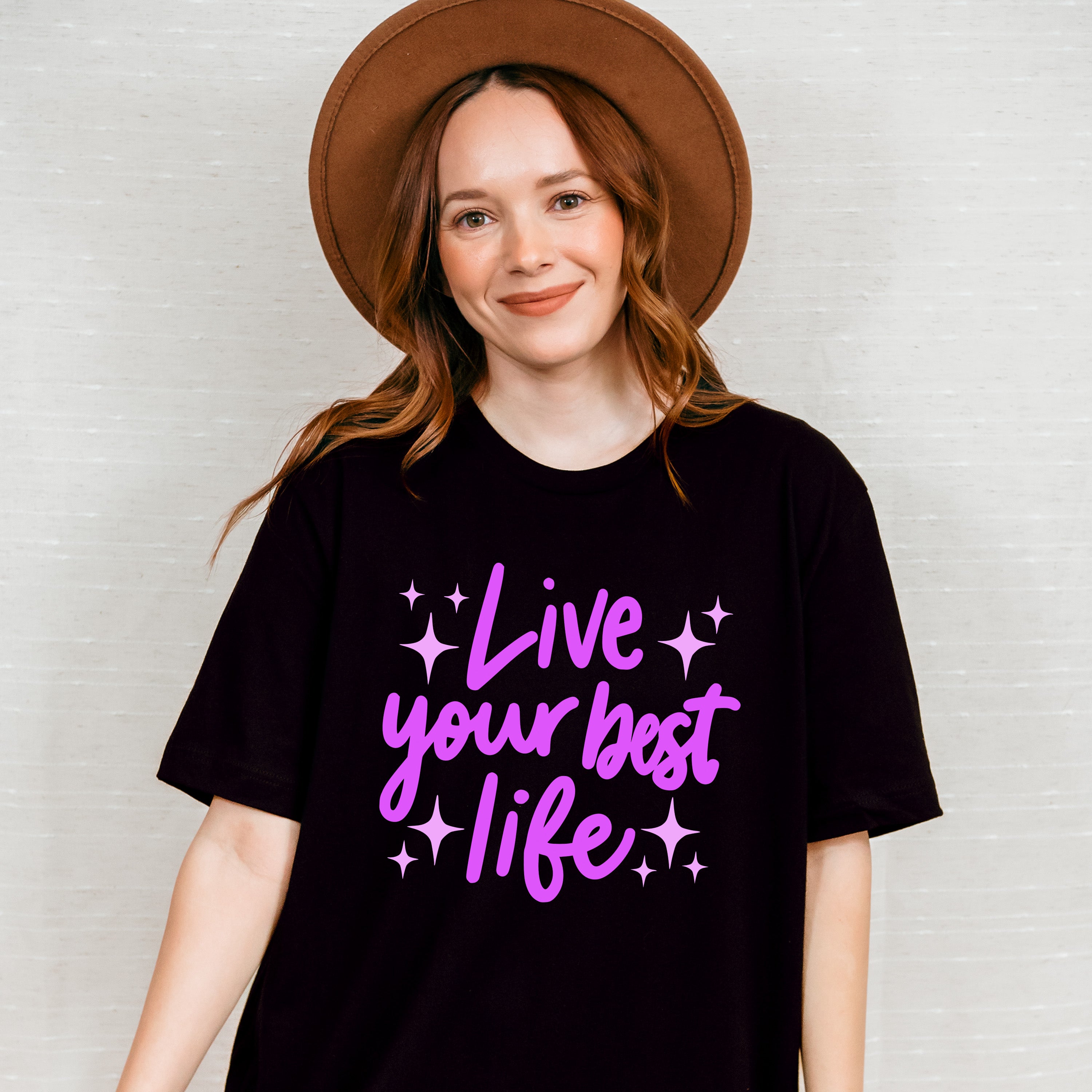Live Your Best Life Purple Cursive Design - Quotes Unisex Crewneck T-Shirt Sweatshirt Hoodie