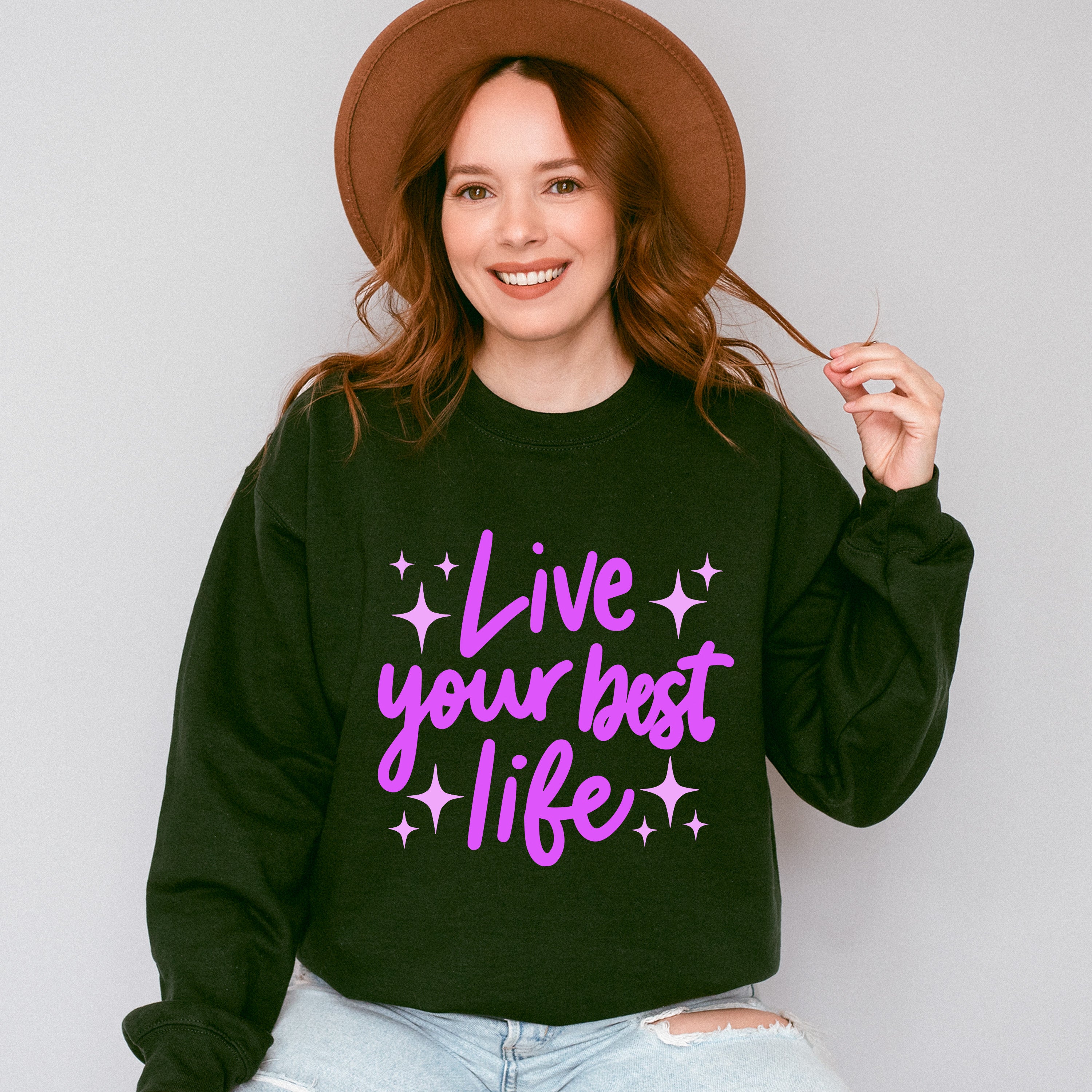 Live Your Best Life Purple Cursive Design - Quotes Unisex Crewneck T-Shirt Sweatshirt Hoodie