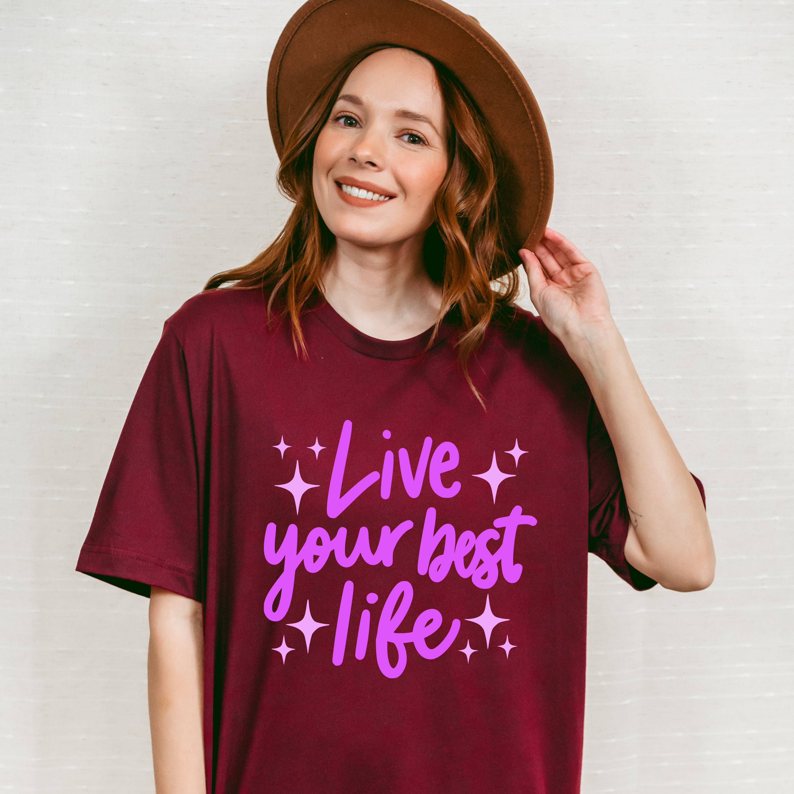 Live Your Best Life Purple Cursive Design - Quotes Unisex Crewneck T-Shirt Sweatshirt Hoodie