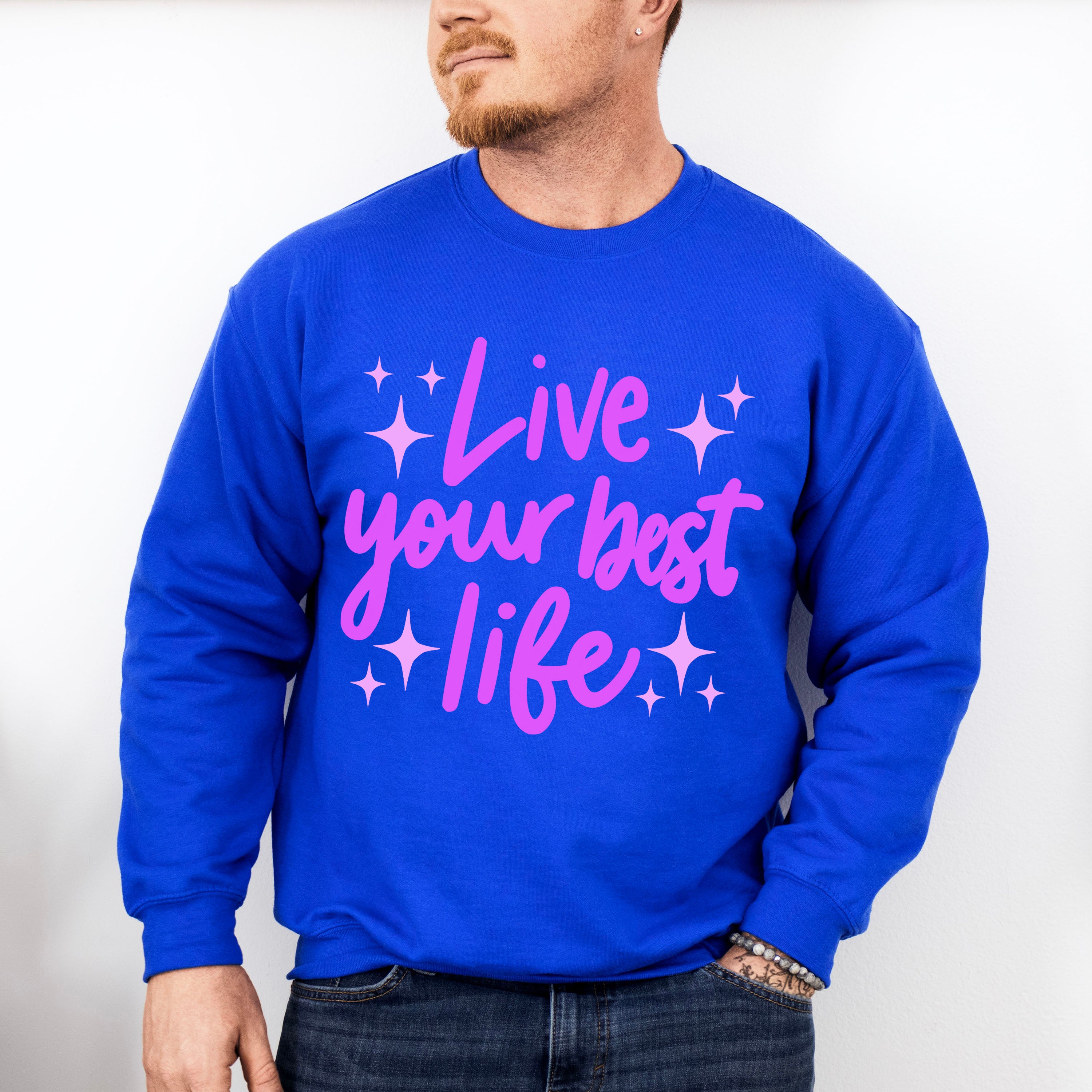 Live Your Best Life Purple Cursive Design - Quotes Unisex Crewneck T-Shirt Sweatshirt Hoodie