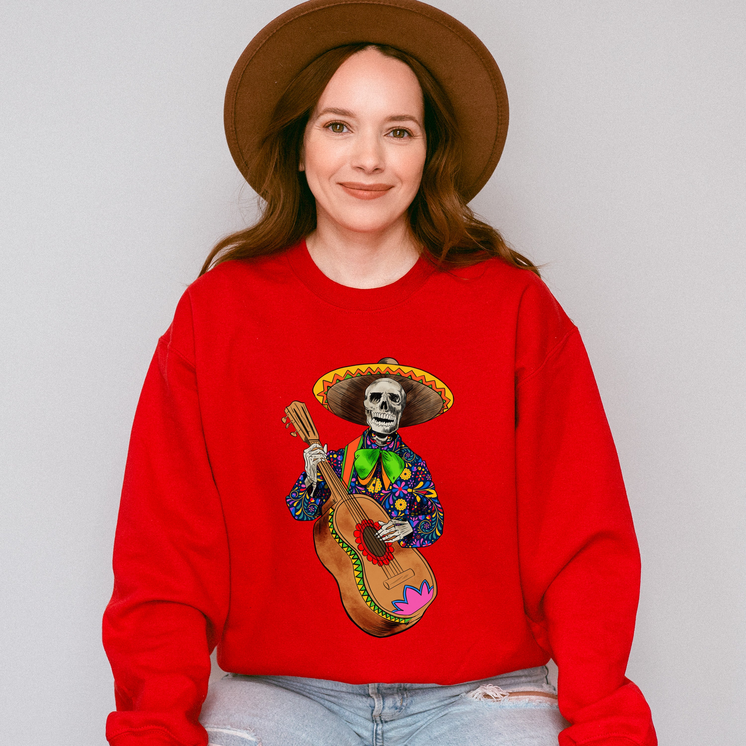 Guitar Playing Skeleton - Day Of The Dead Unisex Crewneck T-Shirt Sweatshirt Hoodie